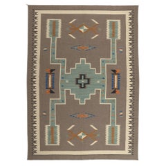 Contemporary Santa Fe Southwest Modern Navajo-Style Rug with Storm Pattern