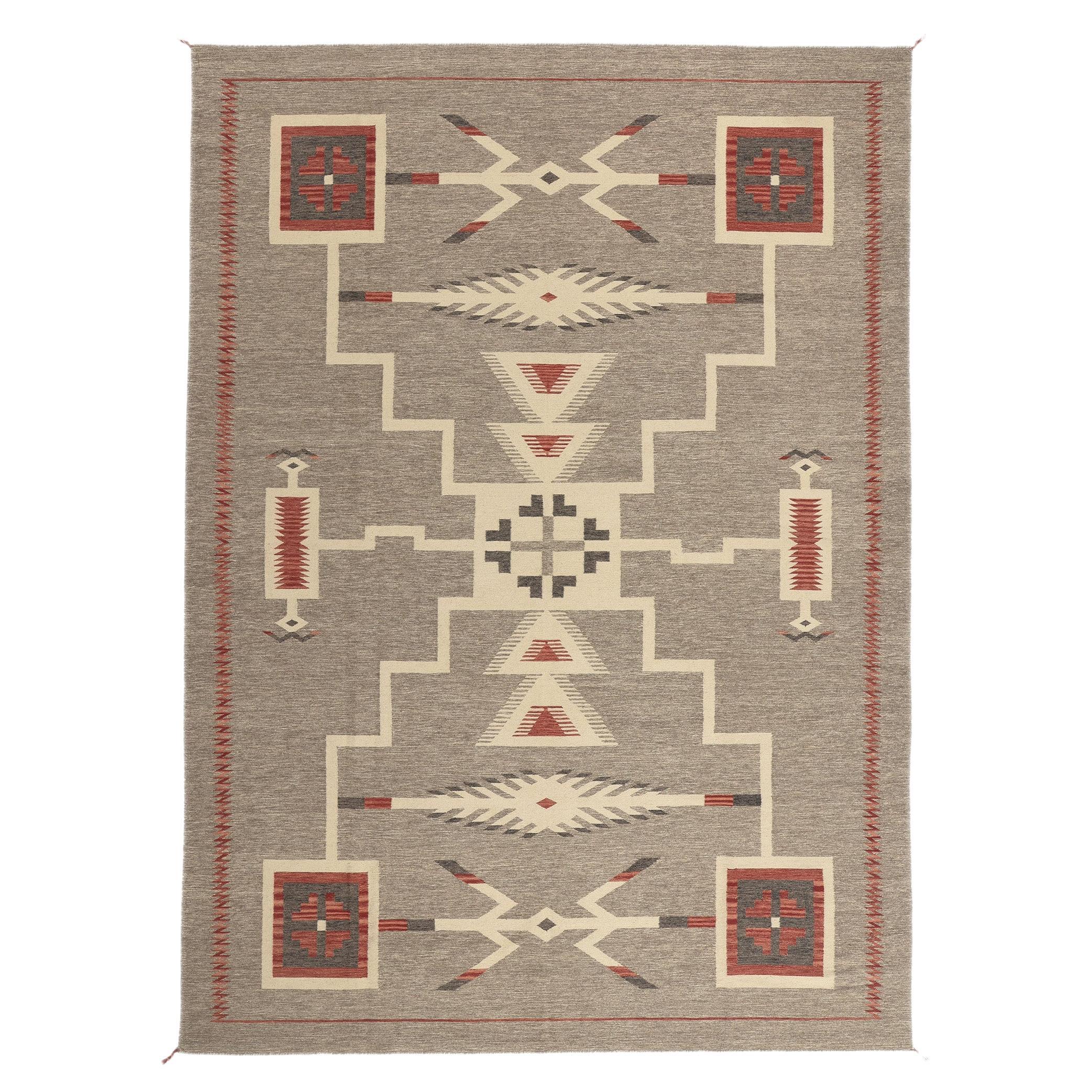 Contemporary Santa Fe Southwest Modern Navajo-Style Rug with Storm Pattern For Sale