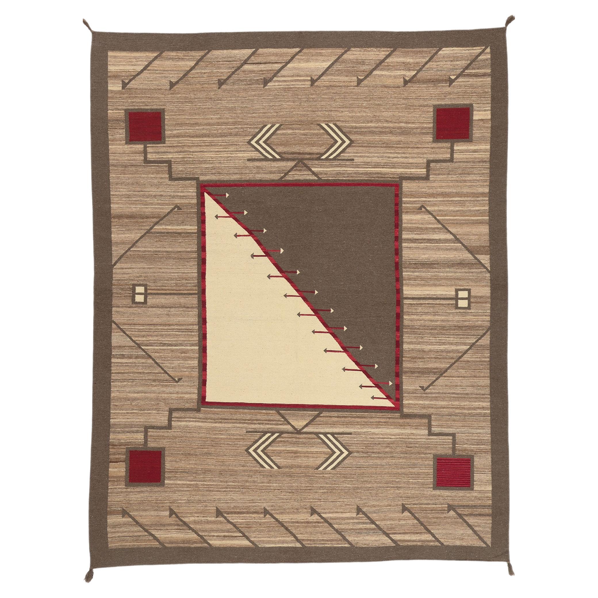 Contemporary Santa Fe Southwest Modern Desert Navajo-Style Flatweave Carpet im Angebot