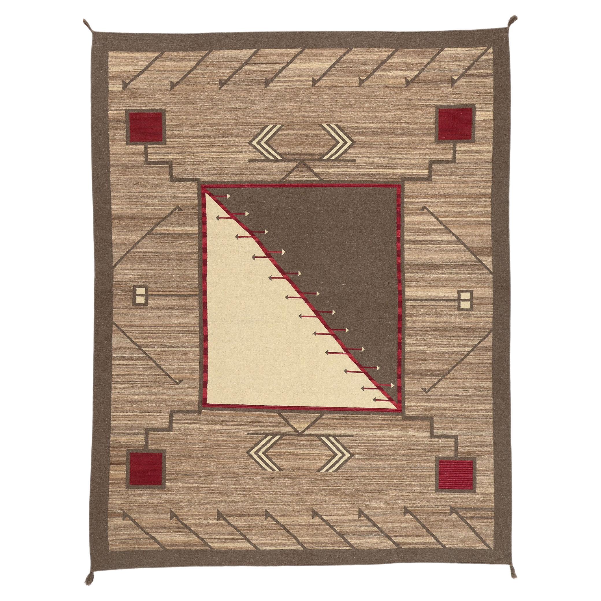 Contemporary Santa Fe Southwest Modern Navajo-Style Rug with Storm Pattern