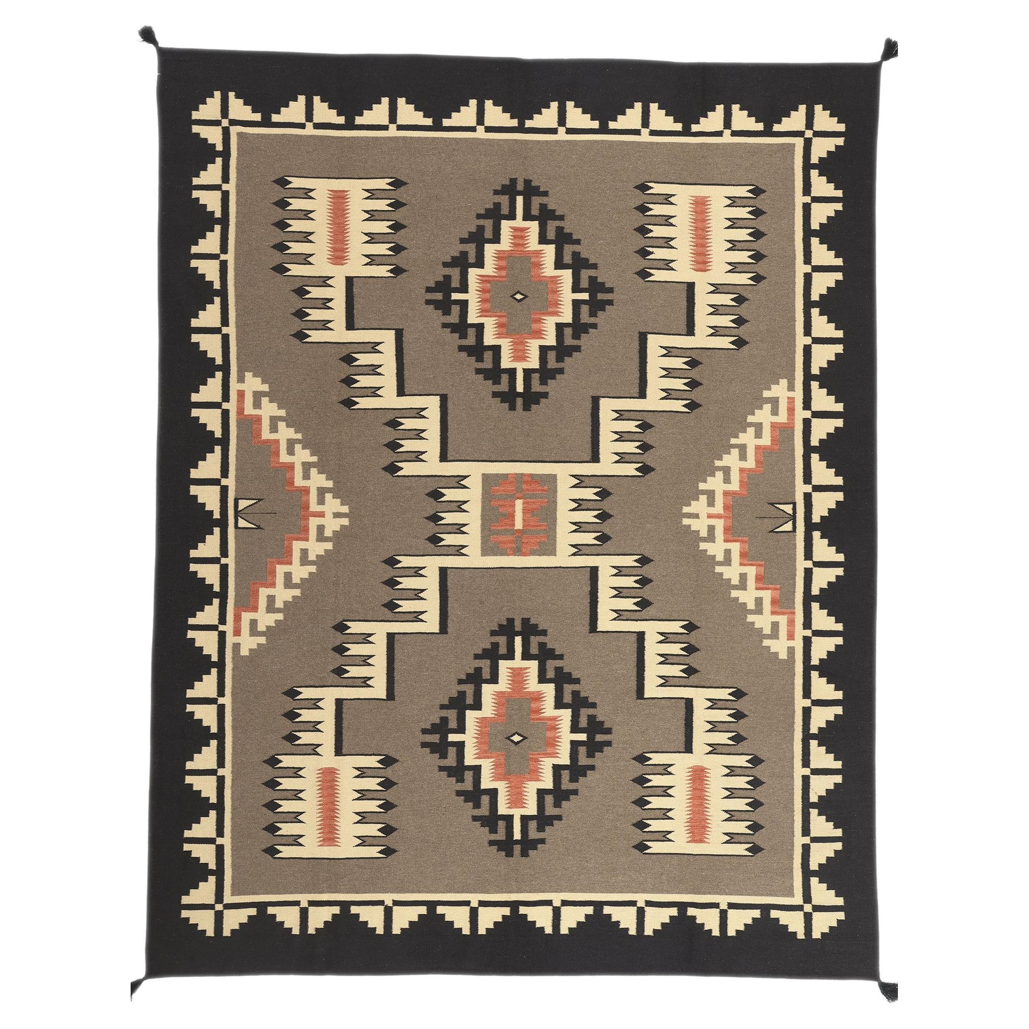 Contemporary Santa Fe Southwest Modern Desert Navajo-Style Flatweave Carpet