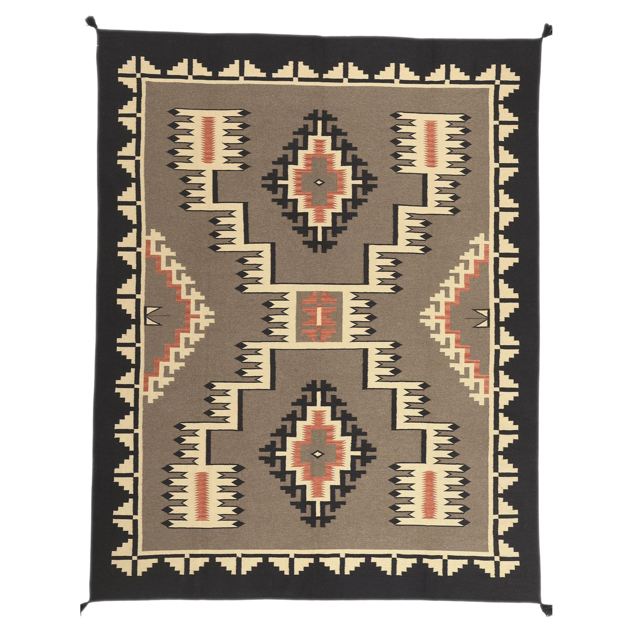 Contemporary Santa Fe Southwest Modern Navajo-Style Rug with Storm Pattern For Sale