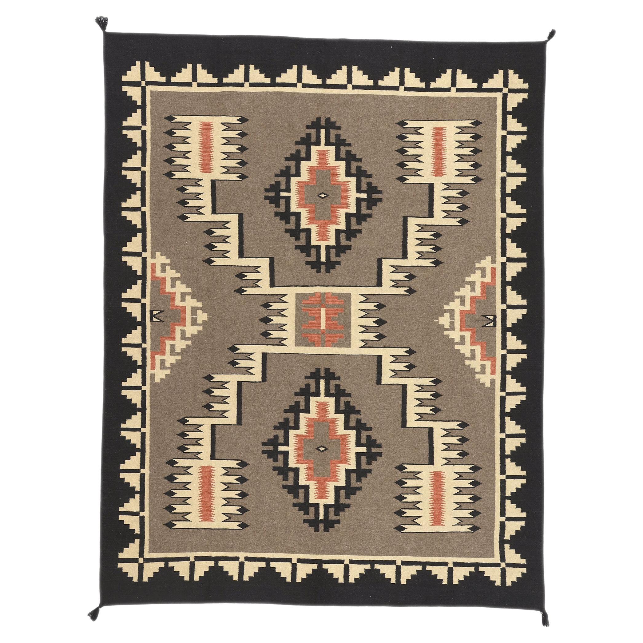 Contemporary Santa Fe Southwest Modern Navajo-Style Rug with Storm Pattern For Sale