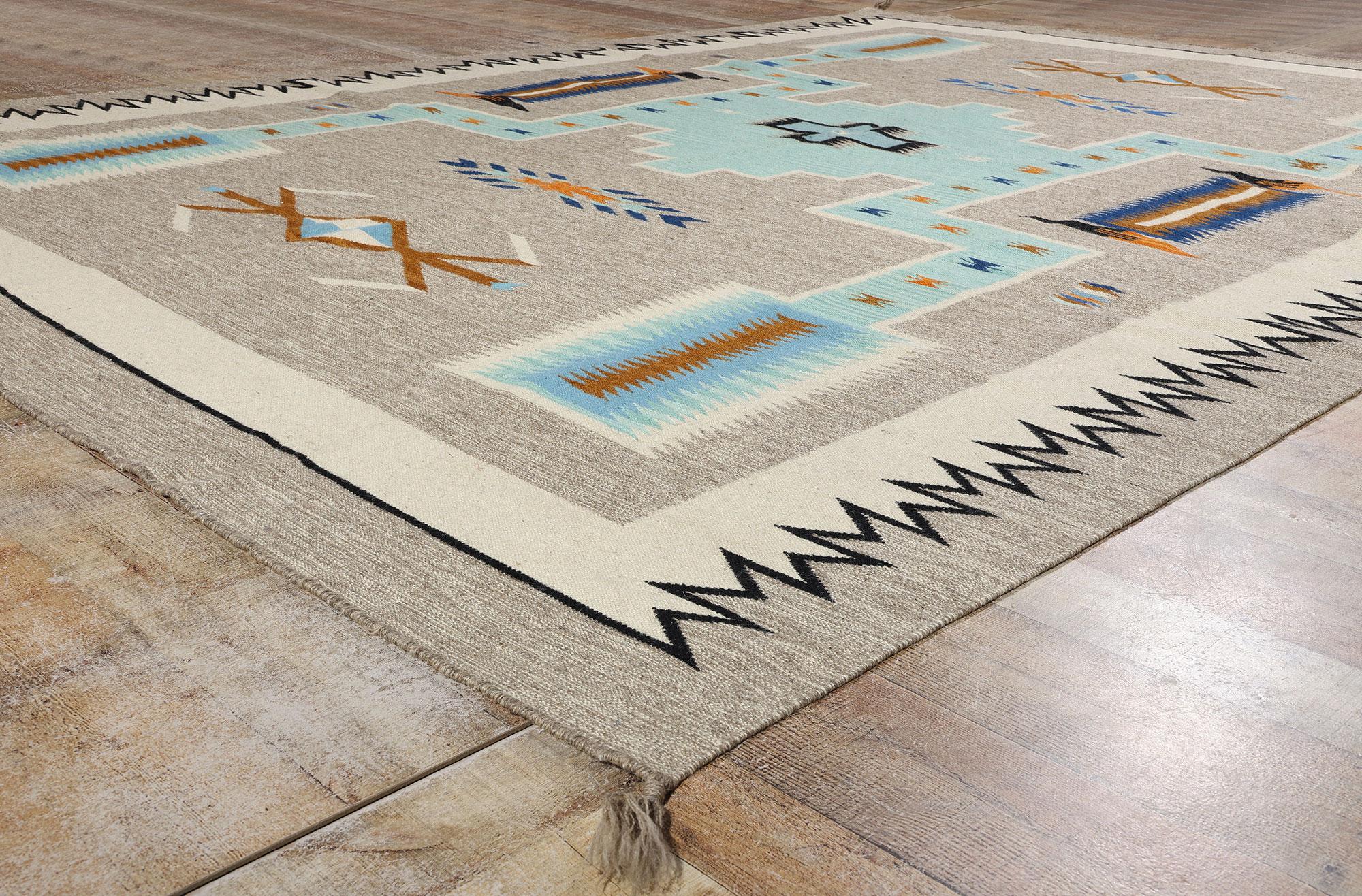 Contemporary Santa Fe Southwest Modern Desert Navajo-Style Flatweave Carpet (Wolle) im Angebot