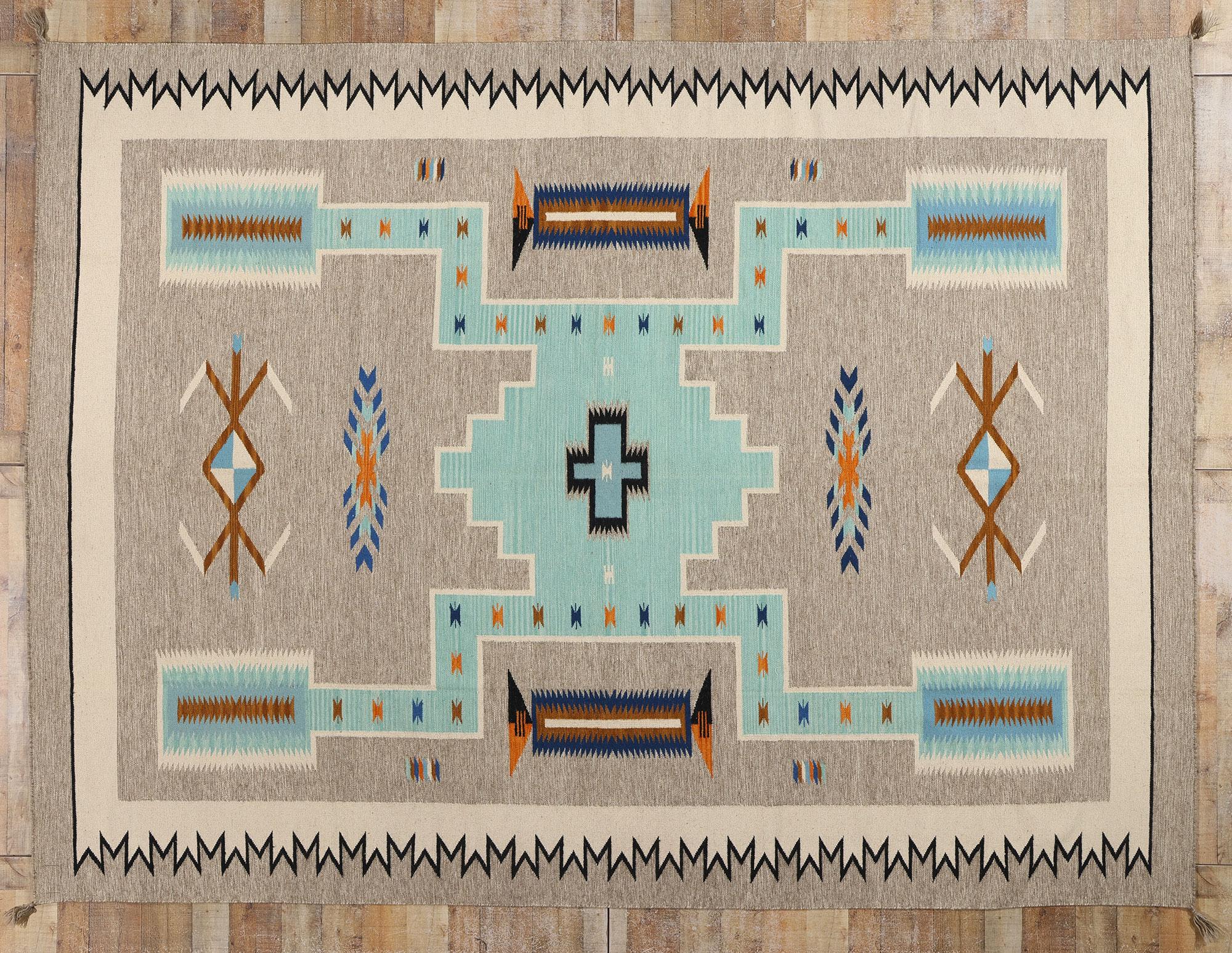 Contemporary Santa Fe Southwest Modern Desert Navajo-Style Flatweave Carpet im Angebot 2