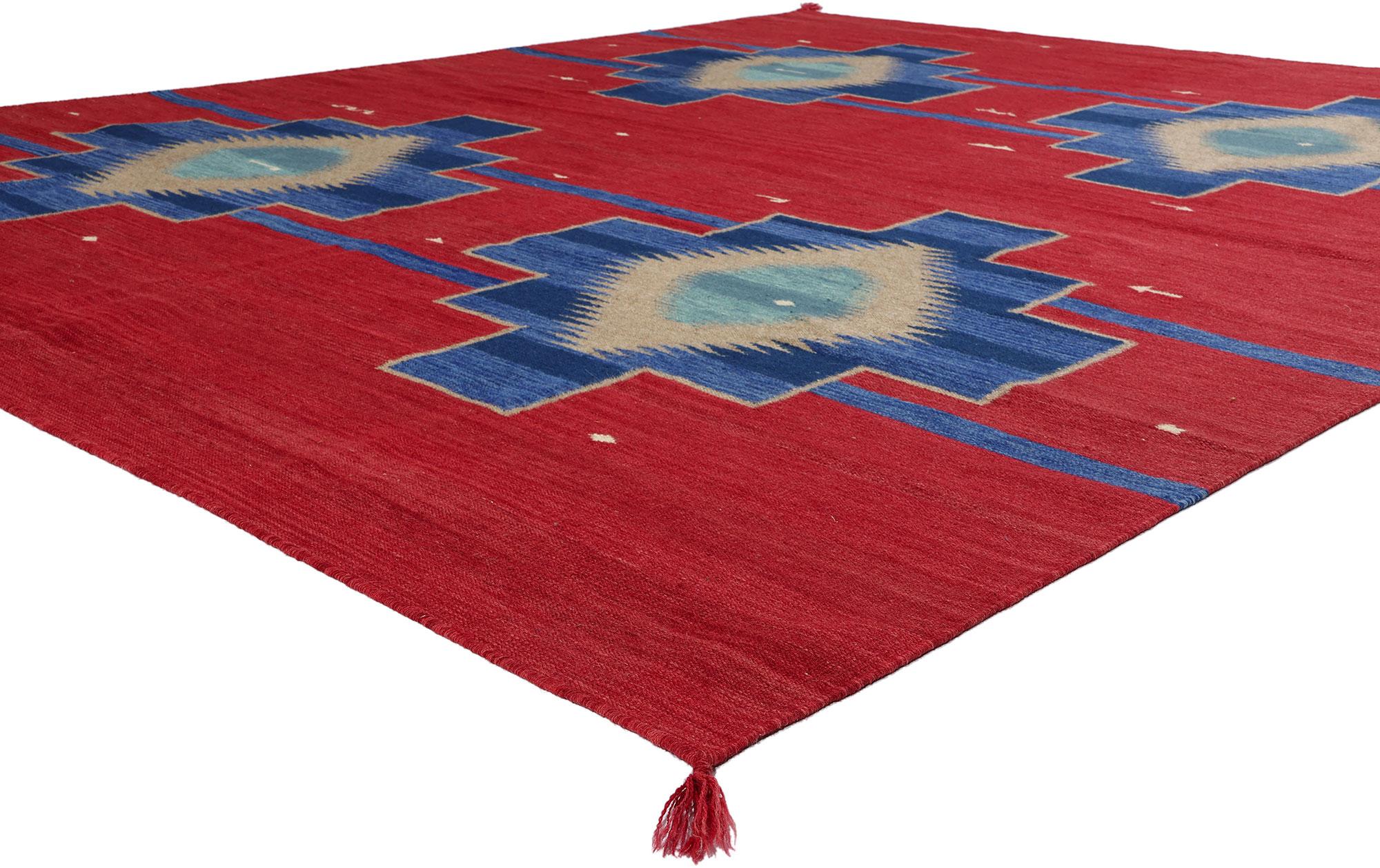 81040 Southwest Modern Red Ganado Navajo-Style Rug, 08'02 x 10'00. Elevate your living space with the vibrant allure of Southwest Modern aesthetics embodied in this meticulously handwoven wool Ganado Navajo-style rug. A modern marvel influenced by