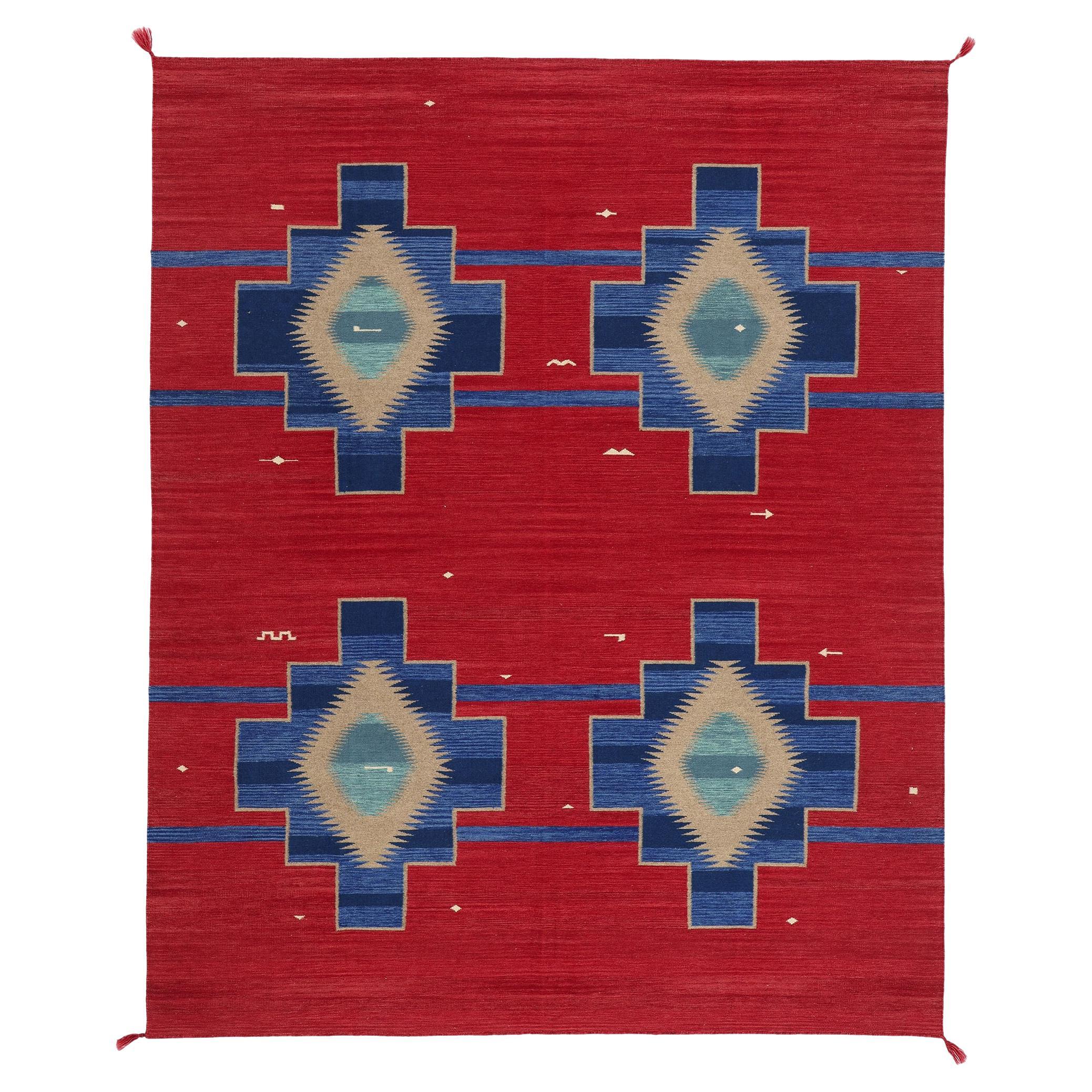 Contemporary Santa Fe Southwest Modern Red Ganado Navajo-Style Rug 