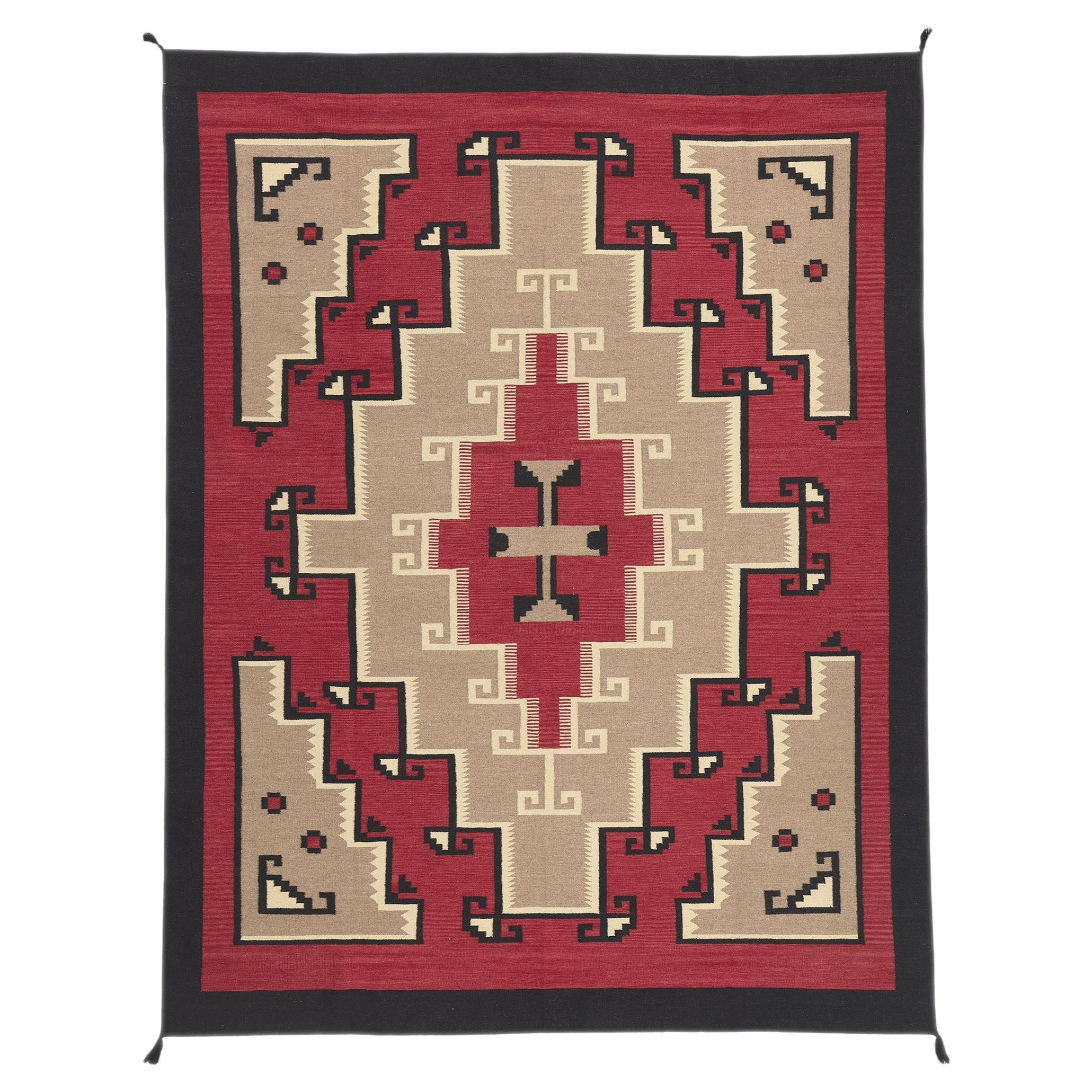 Contemporary Santa Fe Southwest Modern Desert Navajo-Style Flatweave Carpet For Sale