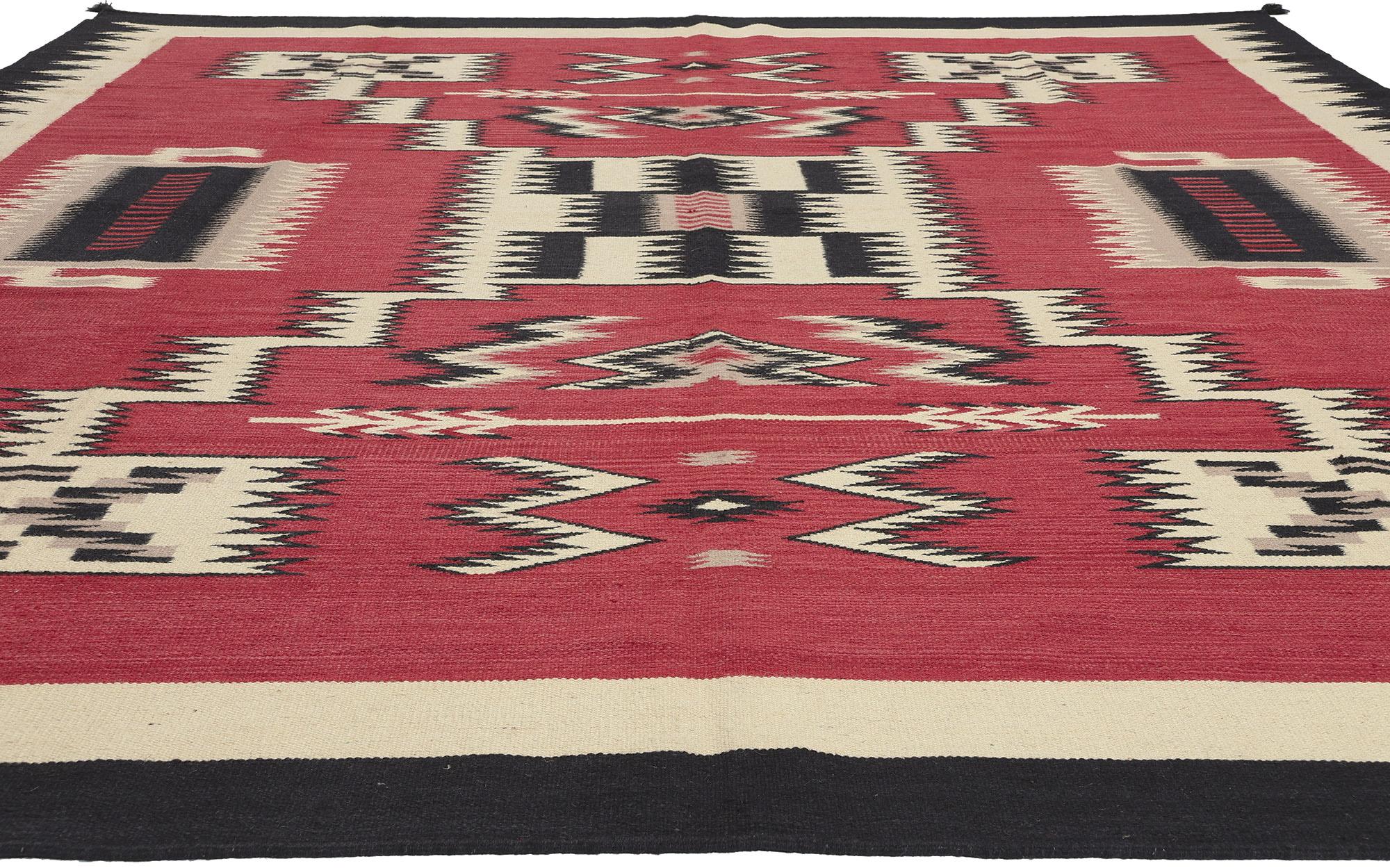 South Asian Contemporary Santa Fe Southwest Modern Red Navajo-Style Rug with Storm Pattern For Sale