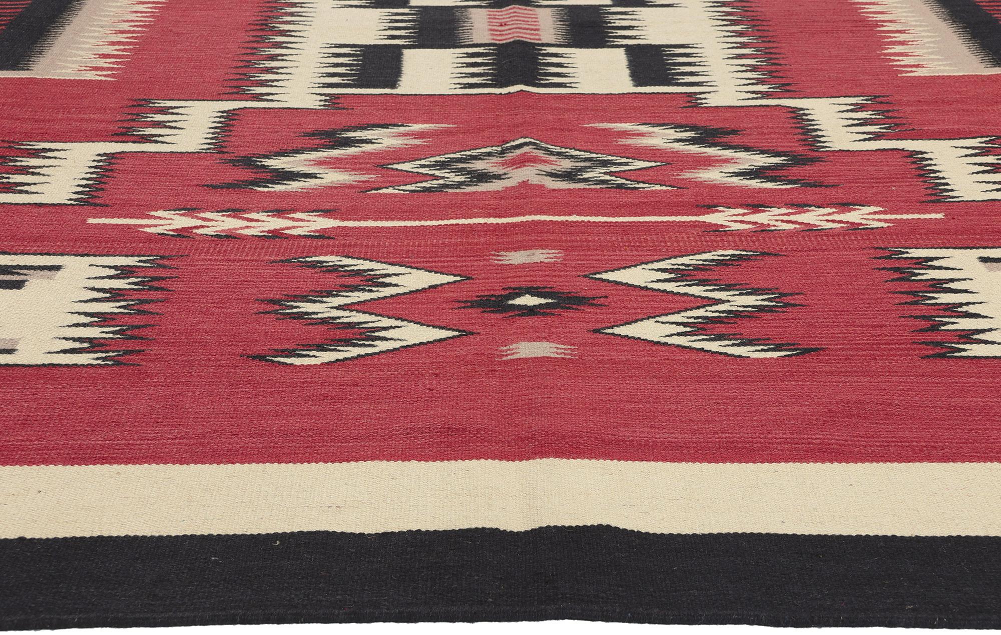Hand-Woven Contemporary Santa Fe Southwest Modern Red Navajo-Style Rug with Storm Pattern For Sale
