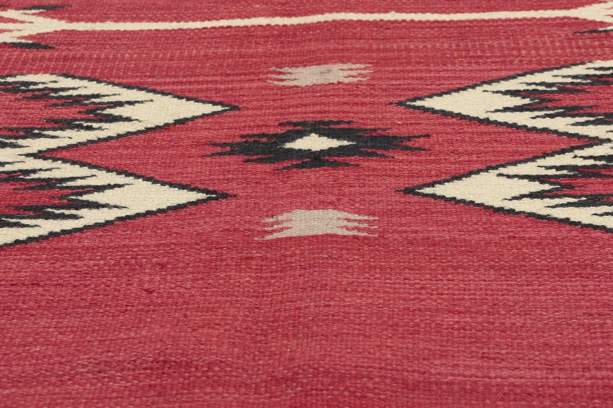 Contemporary Santa Fe Southwest Modern Red Navajo-Style Rug with Storm Pattern In New Condition For Sale In Dallas, TX