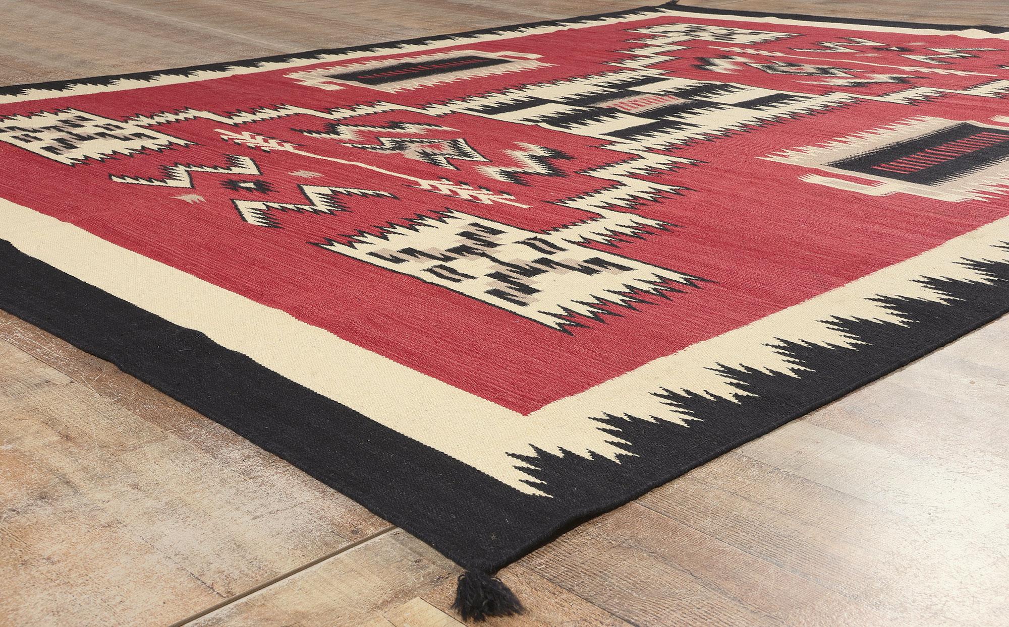 Contemporary Santa Fe Southwest Modern Red Navajo-Style Rug with Storm Pattern For Sale 1