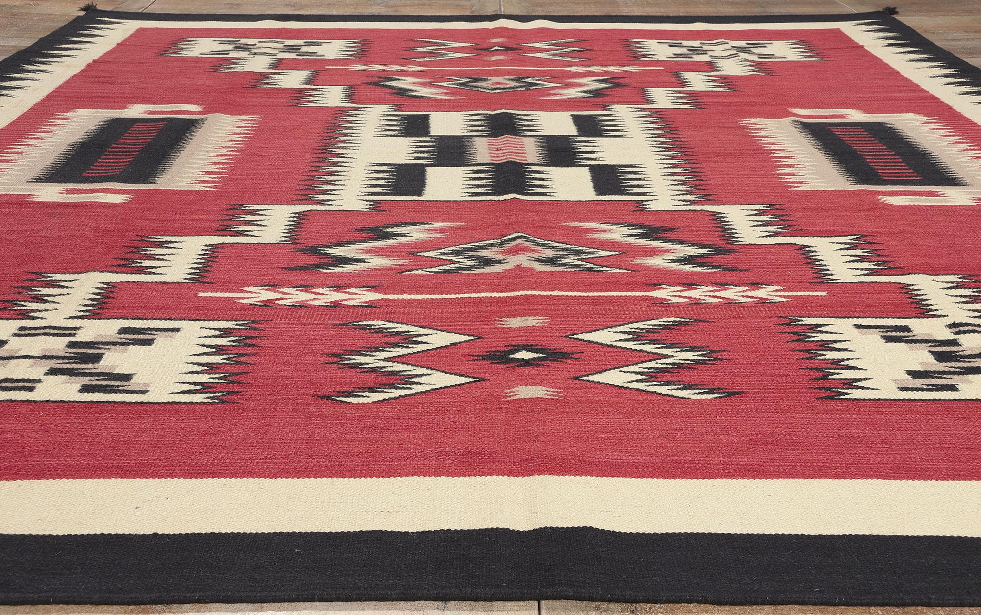 Contemporary Santa Fe Southwest Modern Red Navajo-Style Rug with Storm Pattern For Sale 2