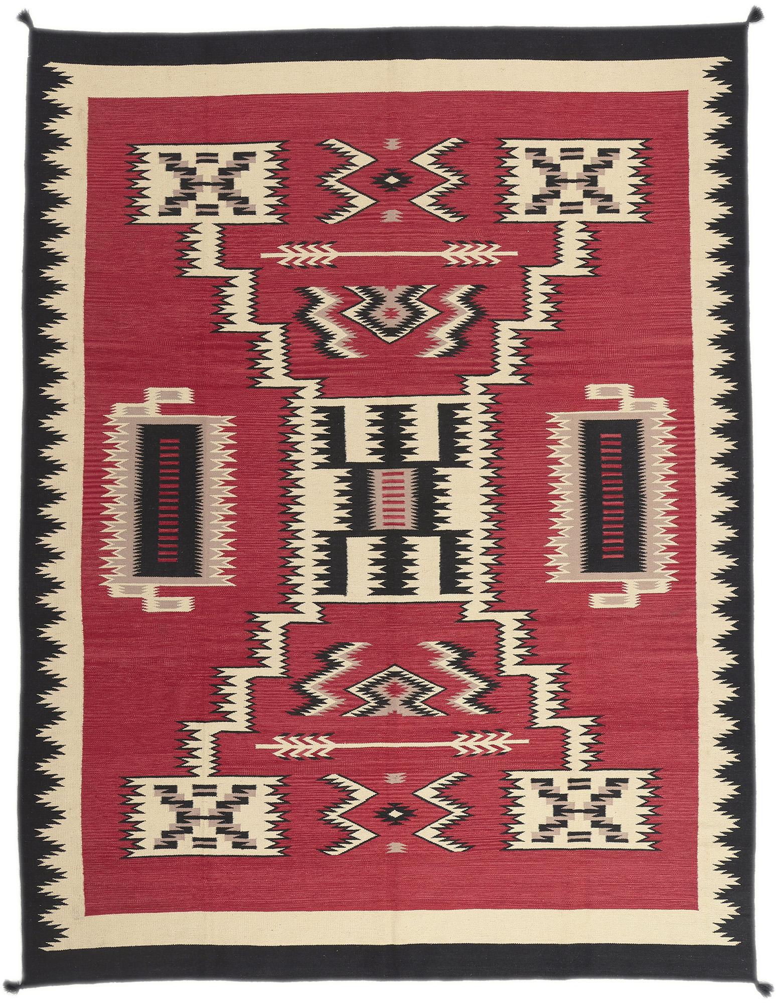 Contemporary Santa Fe Southwest Modern Red Navajo-Style Rug with Storm Pattern For Sale 3