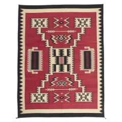 Contemporary Santa Fe Southwest Modern Red Navajo-Style Rug with Storm Pattern