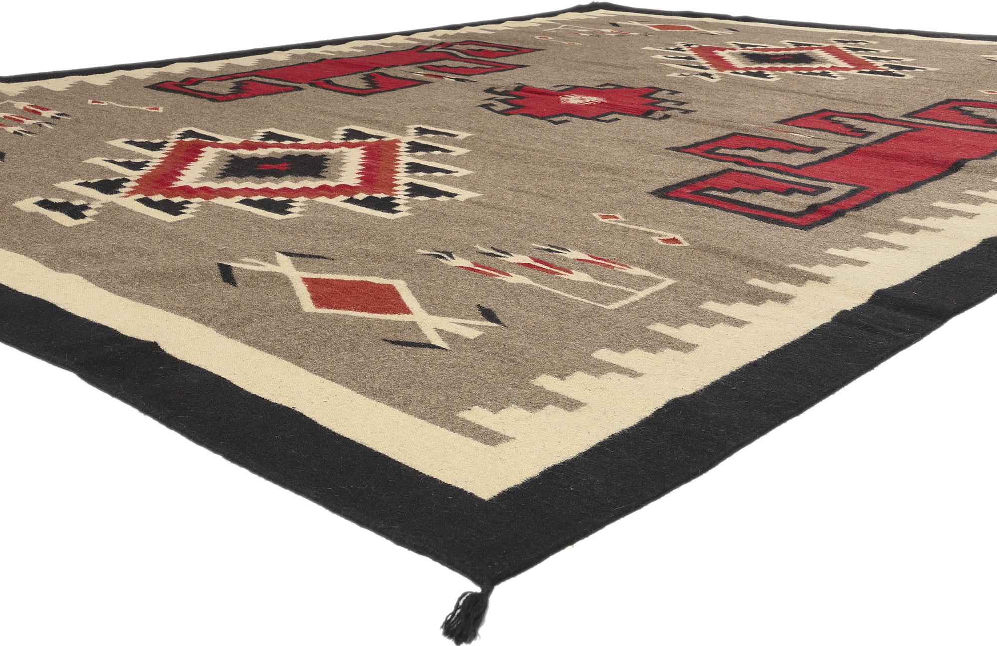 81038 Southwest Modern Teec Nos Pos Navajo-Style Rug, 09'01 x 12'02. Embark on a journey through the harmonious blend of Modern style and Southwest aesthetics with this meticulously handwoven Teec Nos Pos Navajo-style rug. Teec Nos Pos, celebrated
