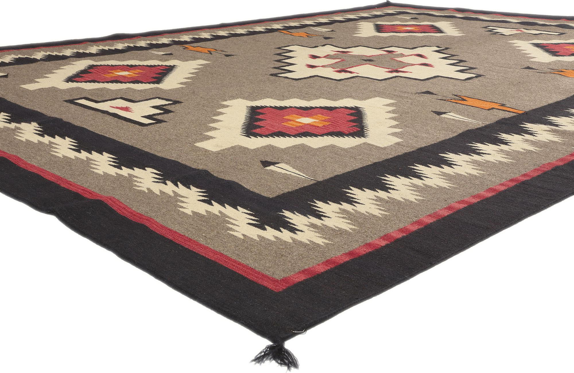 81031 Southwest Modern Teec Nos Pos Navajo-Style Rug, 08'11 x 12'01. Embark on a journey through the harmonious blend of Modern style and Southwest aesthetics with this meticulously handwoven Teec Nos Pos Navajo-style rug. Teec Nos Pos, celebrated