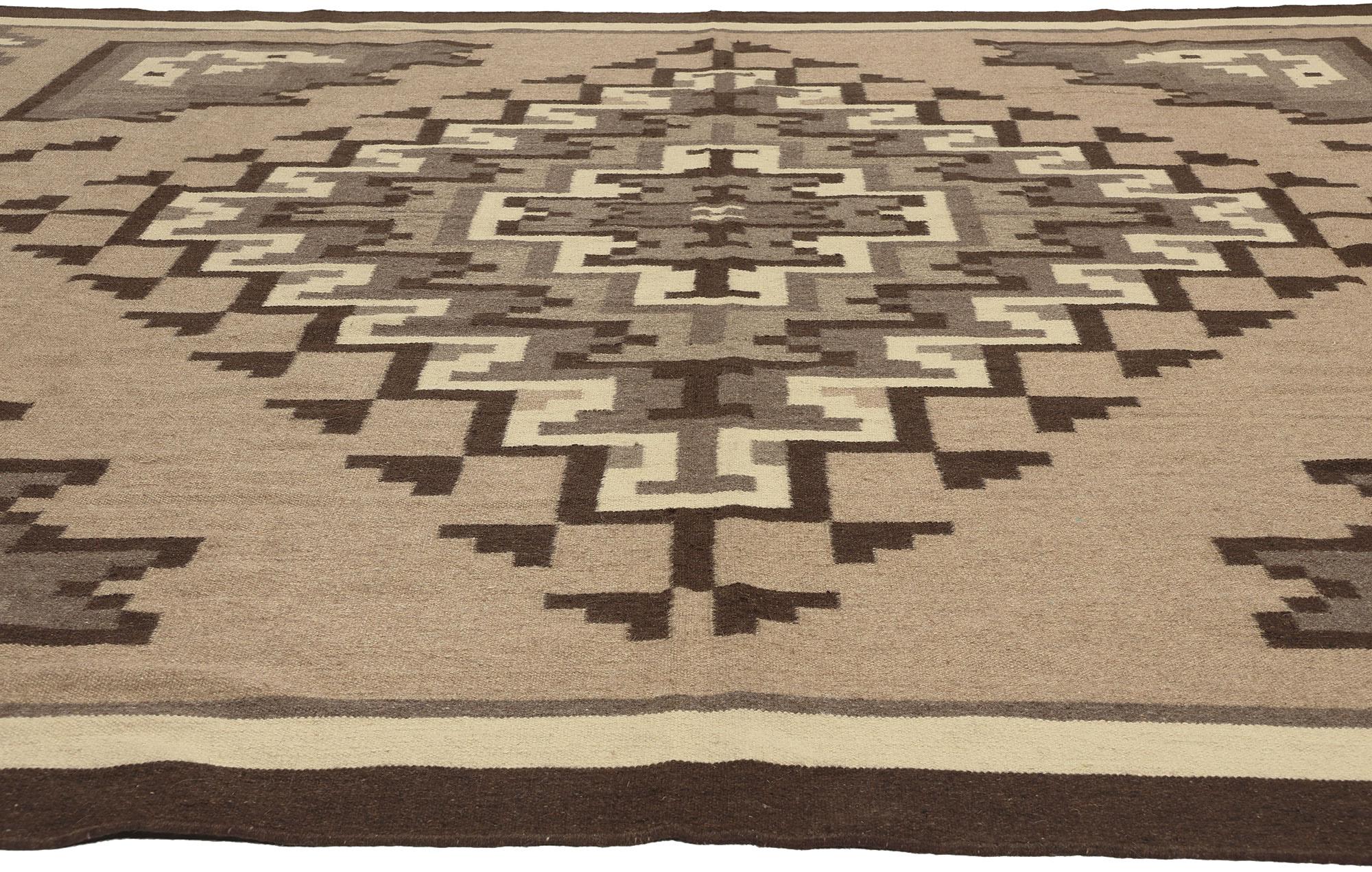 South Asian Contemporary Santa Fe Southwest Modern Two Grey Hills Navajo-Style Rug  For Sale