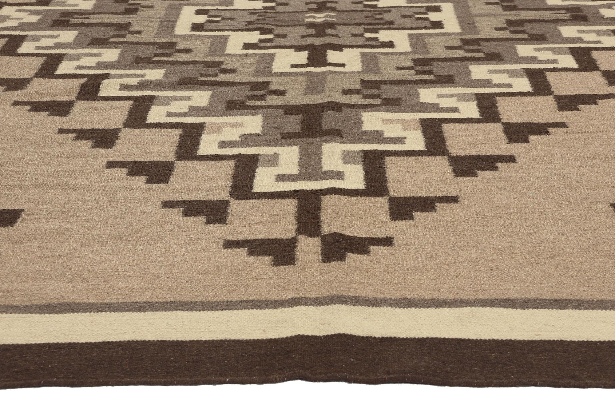 Hand-Woven Contemporary Santa Fe Southwest Modern Two Grey Hills Navajo-Style Rug For Sale