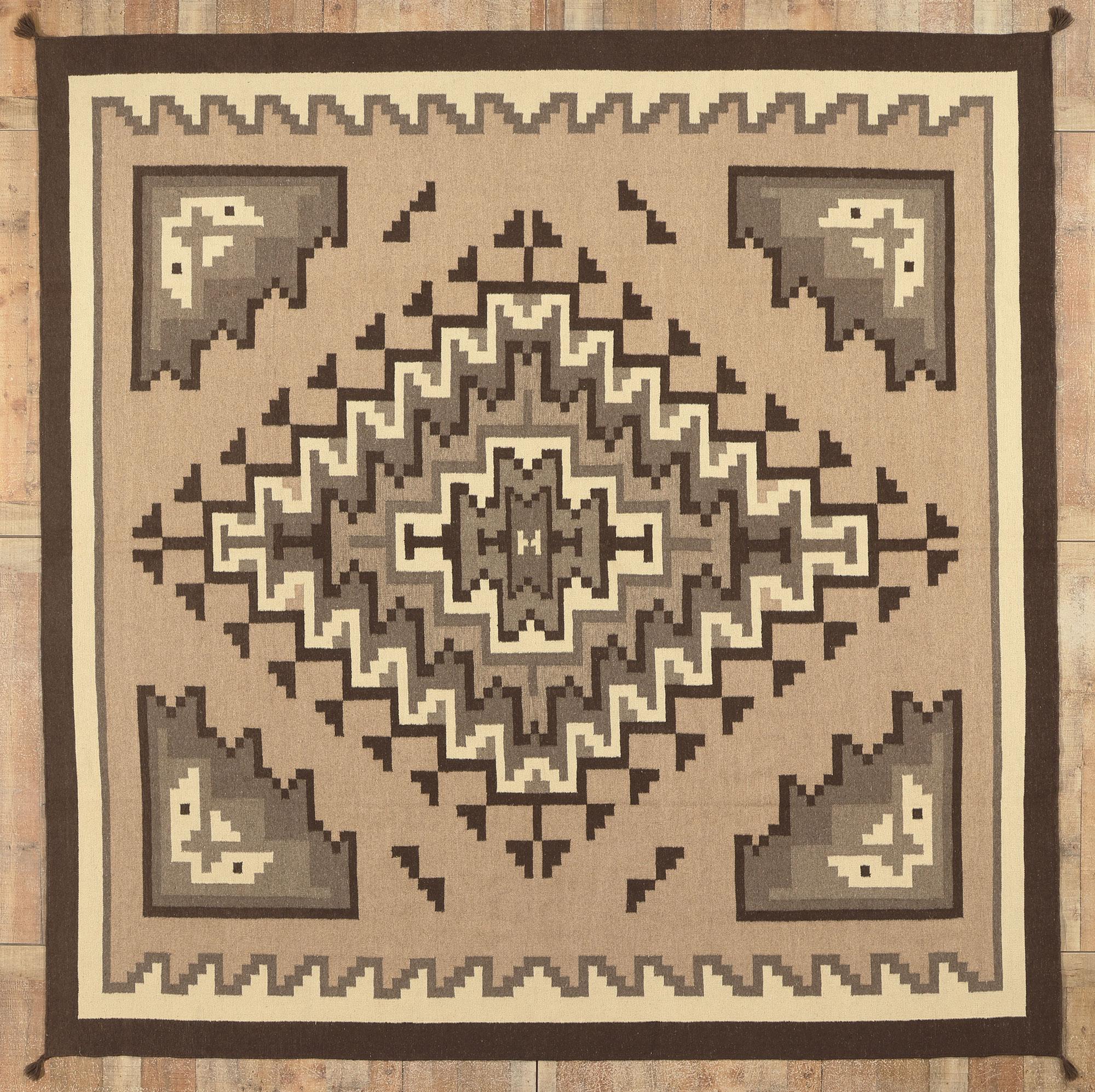 Contemporary Santa Fe Southwest Modern Two Grey Hills Navajo-Style Rug  For Sale 3