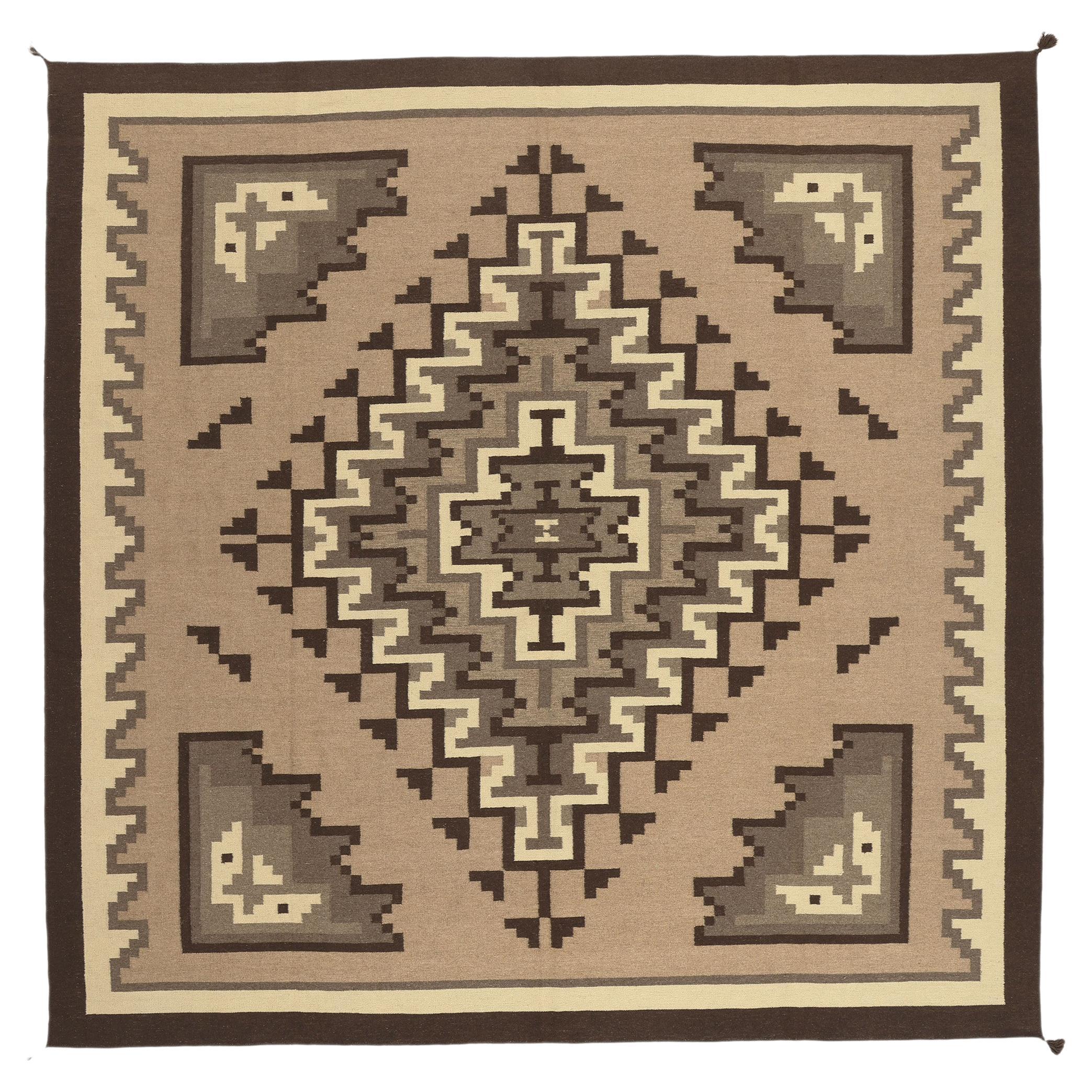 Contemporary Santa Fe Southwest Modern Two Grey Hills Navajo-Style Rug For Sale