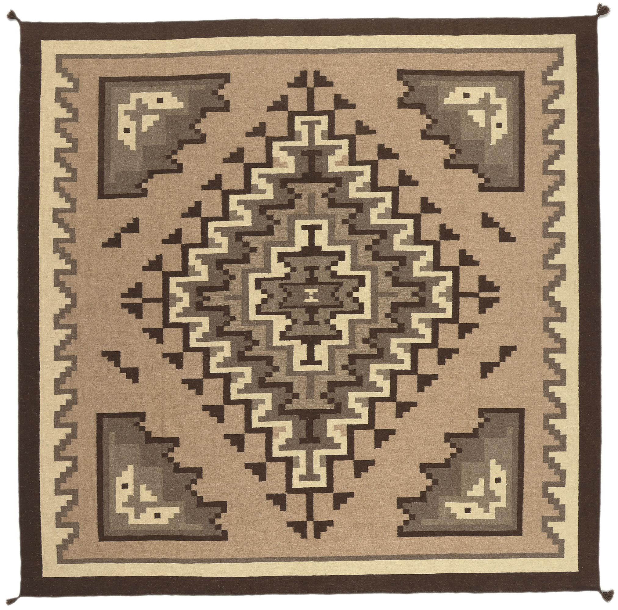 Contemporary Santa Fe Southwest Modern Two Grey Hills Navajo-Style Rug 