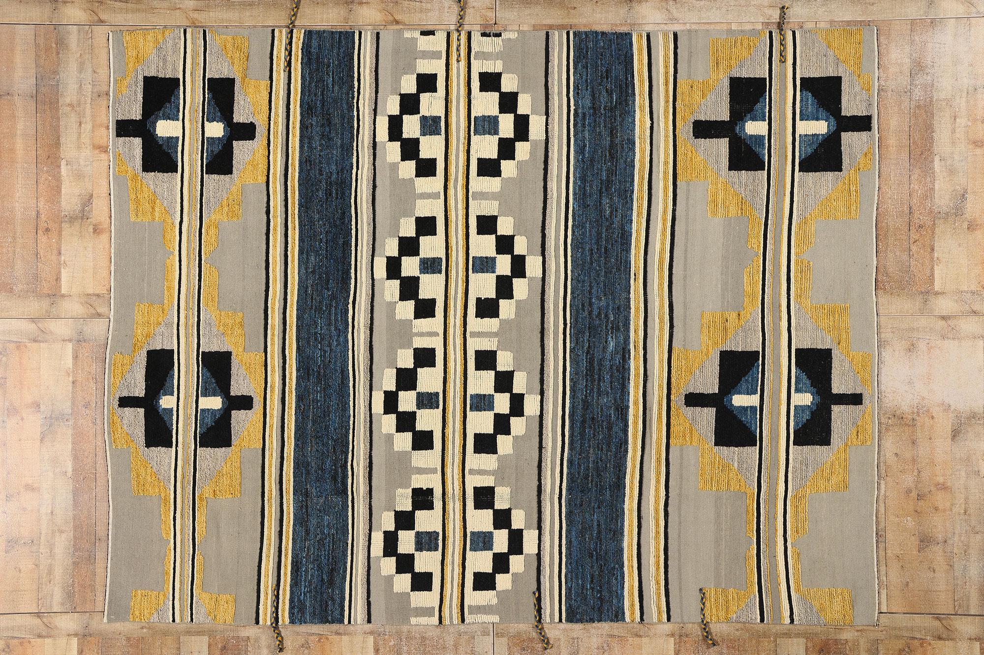 Southwest Moroccan High-Low Modern Rug, Navajo Meets Contemporary Santa Fe For Sale 3