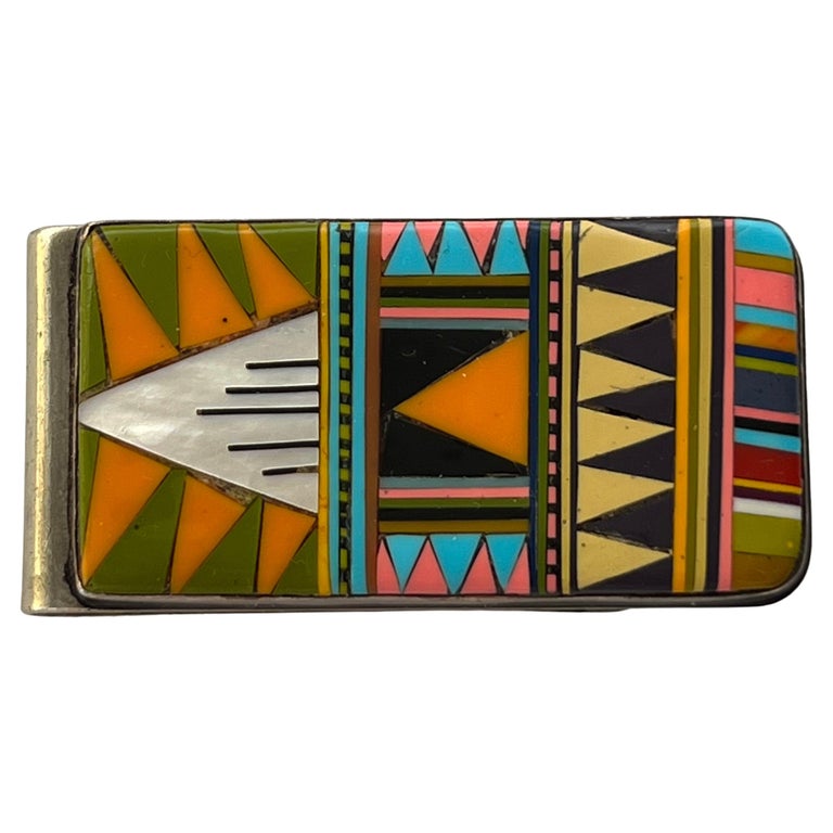 Southwest Mother of Pearl Turquoise Enamel Inlay Sterling Silver Mens ...