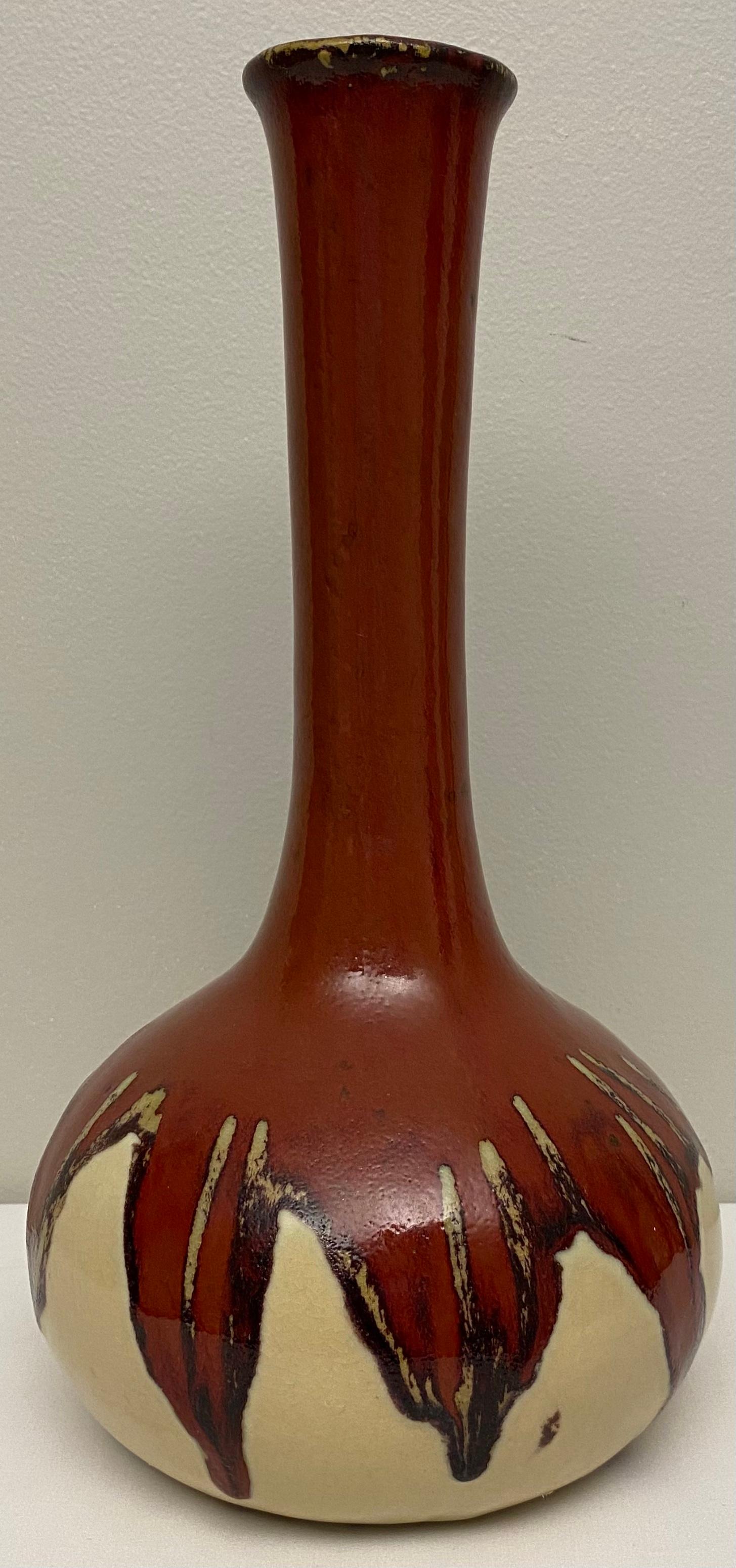 A nice quality Southwest Native American style ceramic vase. 
Neutral hues makes this vase particularly suitable for rustic or contemporary settings. 

Perfect for displaying your favorite flowers on a table, counter top or shelf. 

Measures: 16