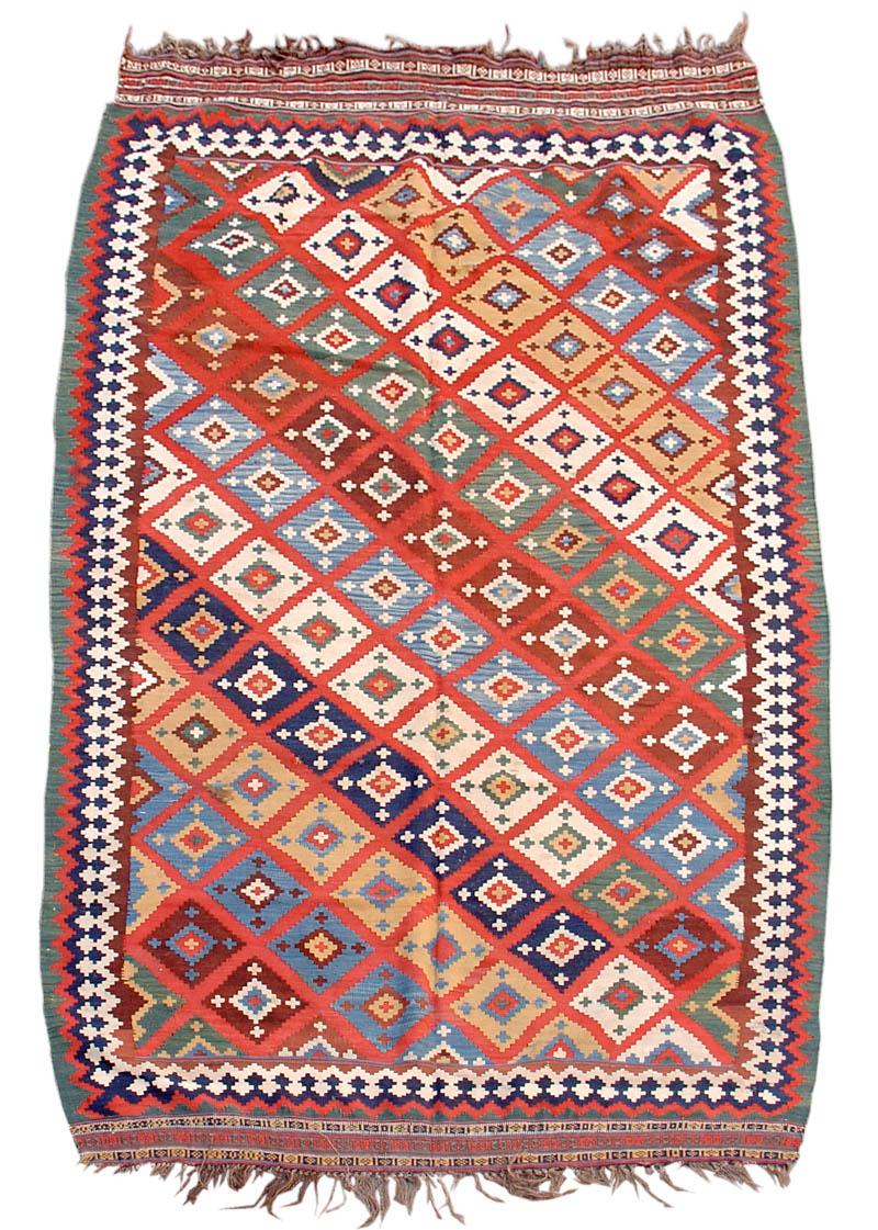 Kilim geometrico persiano sud-occidentale Qashqai, 1900 ca.

Un delizioso kilim dai toni autunnali con un disegno geometrico diagonale a reticolo e le tradizionali estremità a scacchiera.

Informazioni aggiuntive
Dimensioni: 5'1