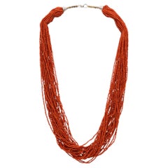 Southwest Red Glass Seed Beaded 30-Strand Necklace