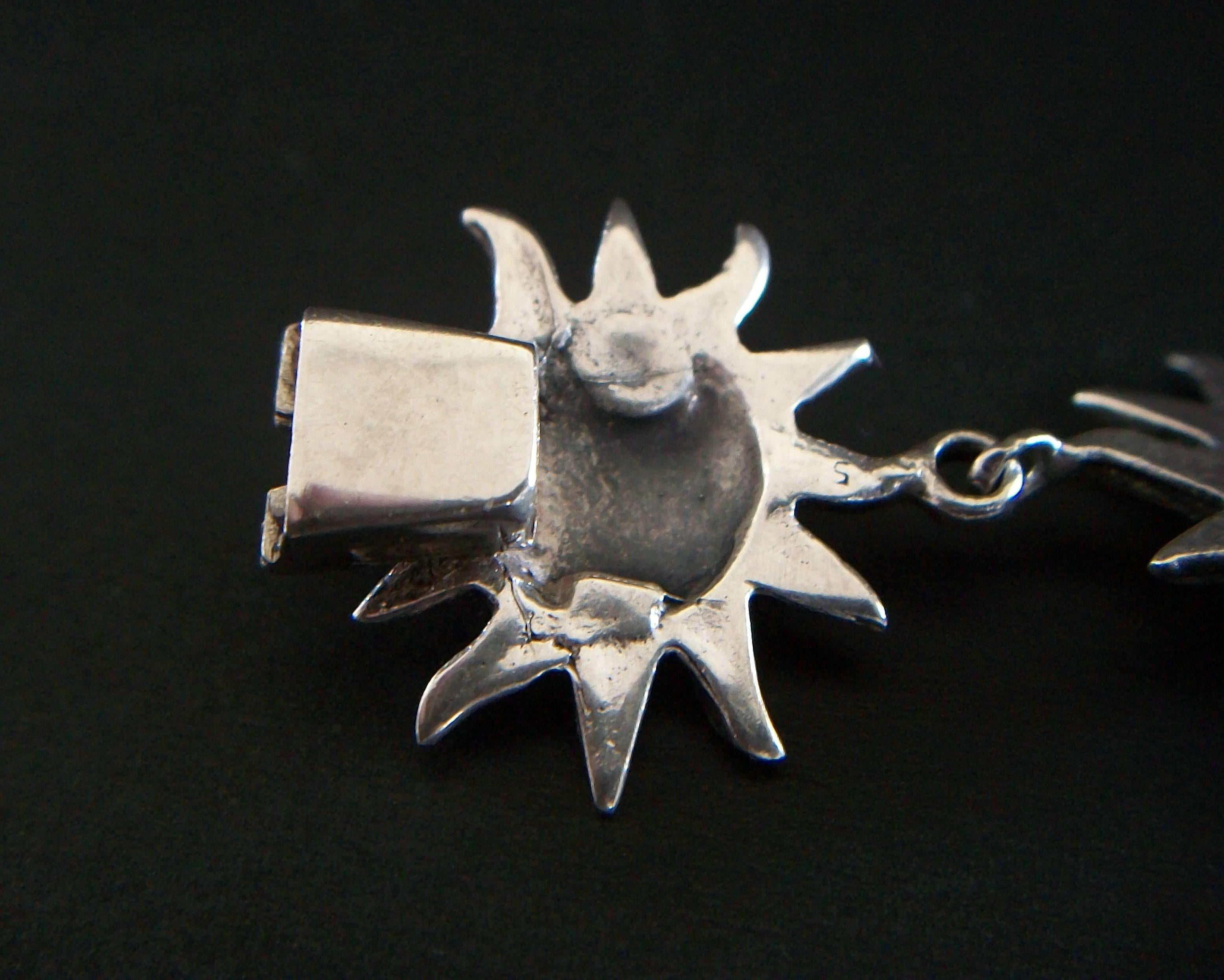 Pulsera de eslabones Sunburst del suroeste de plata de ley - Estados Unidos - Circa 1970's en venta 5