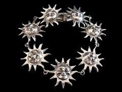 Southwest Sterling Silver Sunburst Link Bracelet - United States - Circa 1970's