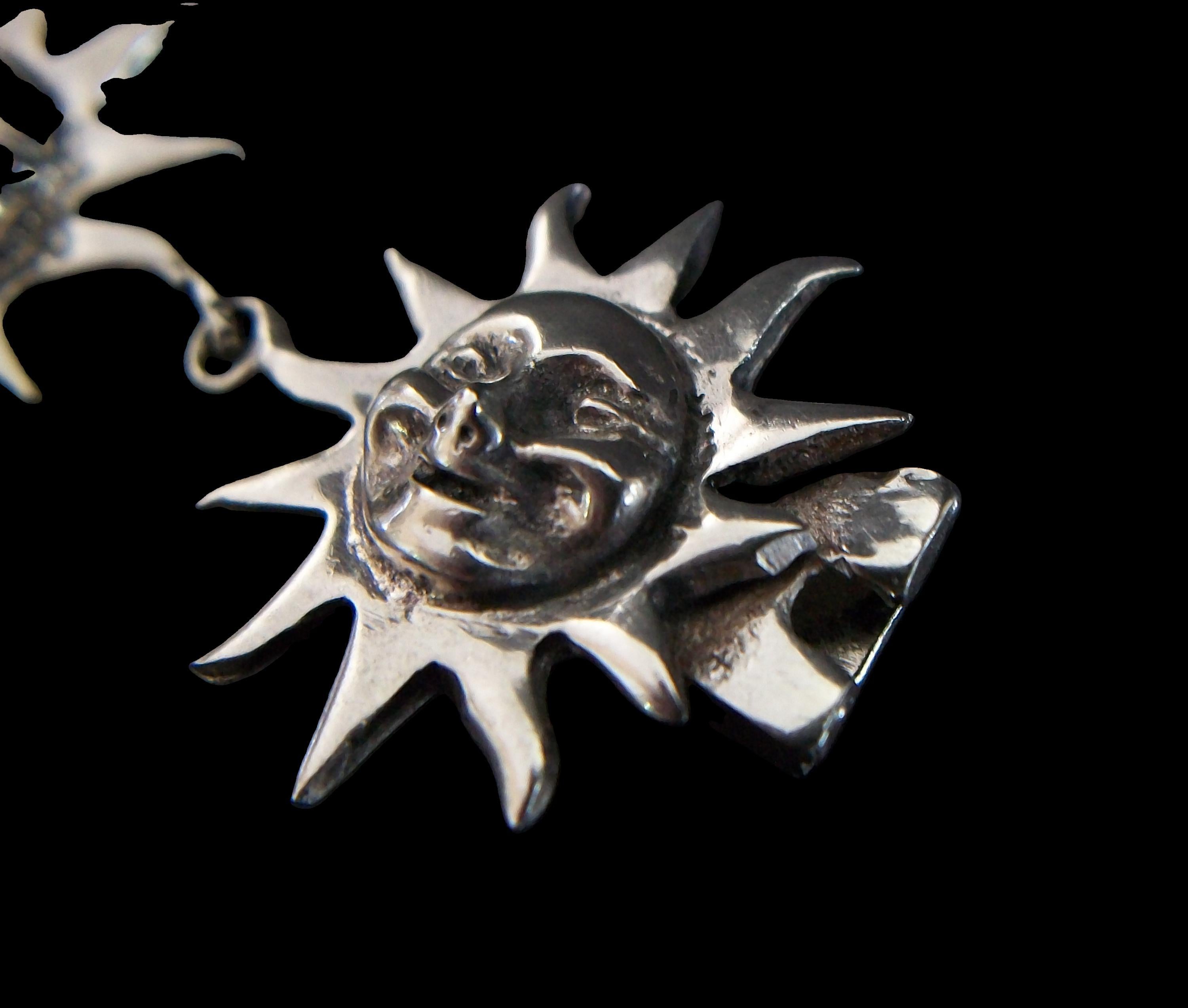 Pulsera de eslabones Sunburst del suroeste de plata de ley - Estados Unidos - Circa 1970's en venta 2
