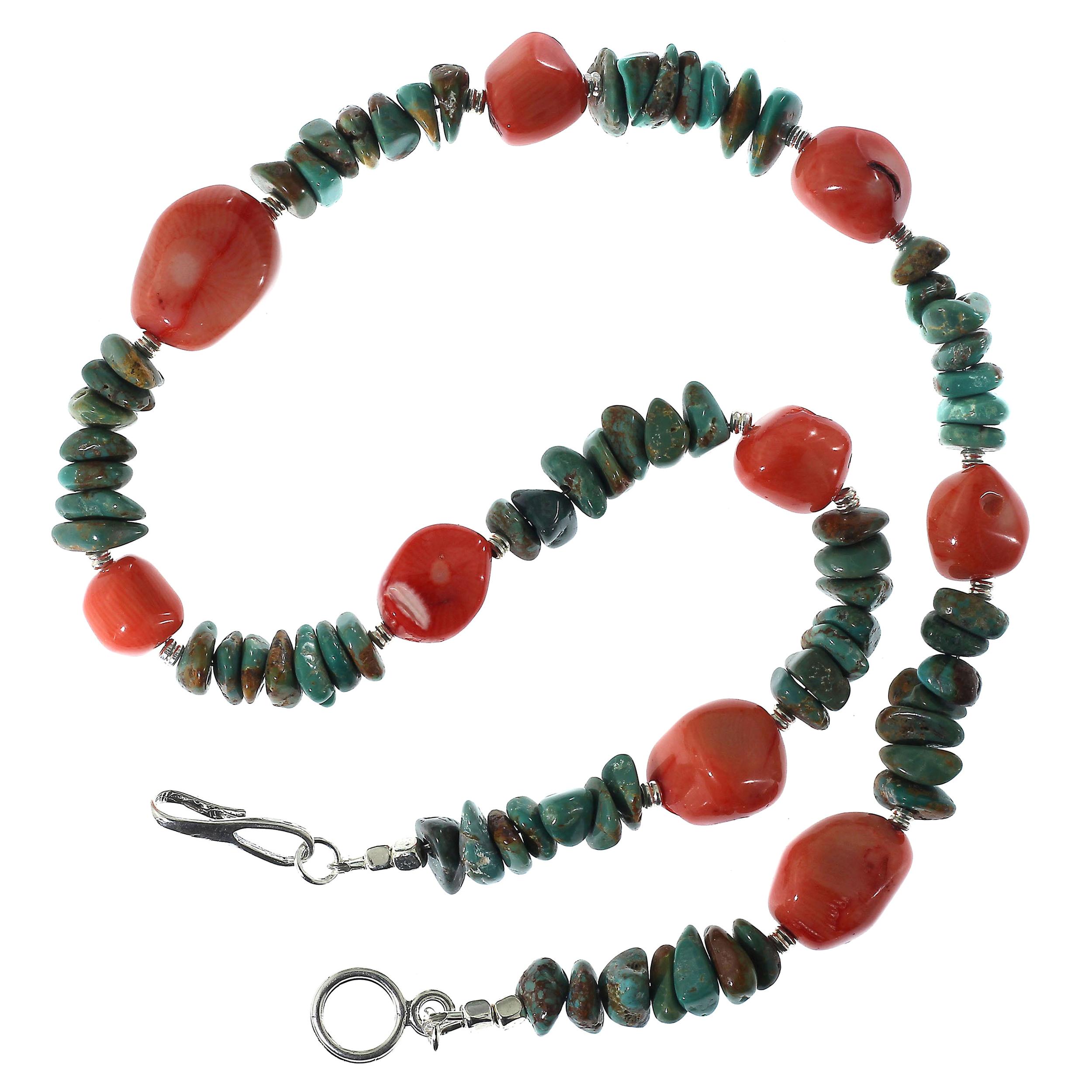 Perle AJD, collier de 19 pouces en turquoise et corail pêche de style Sud-Ouest  Great Gift !!!