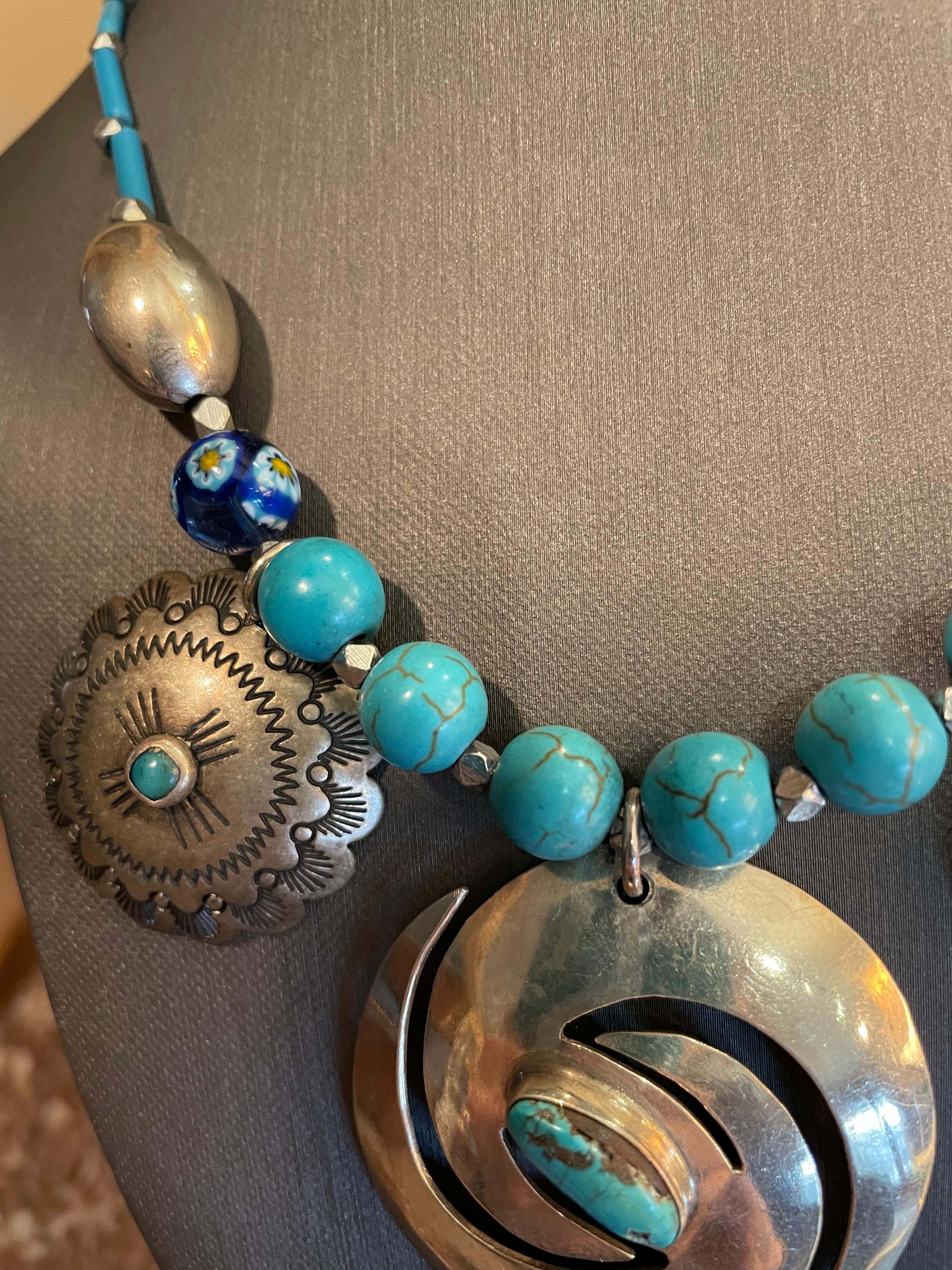Southwest style, sterling silver and turquoise , one of a kind , handmade neckla For Sale 3