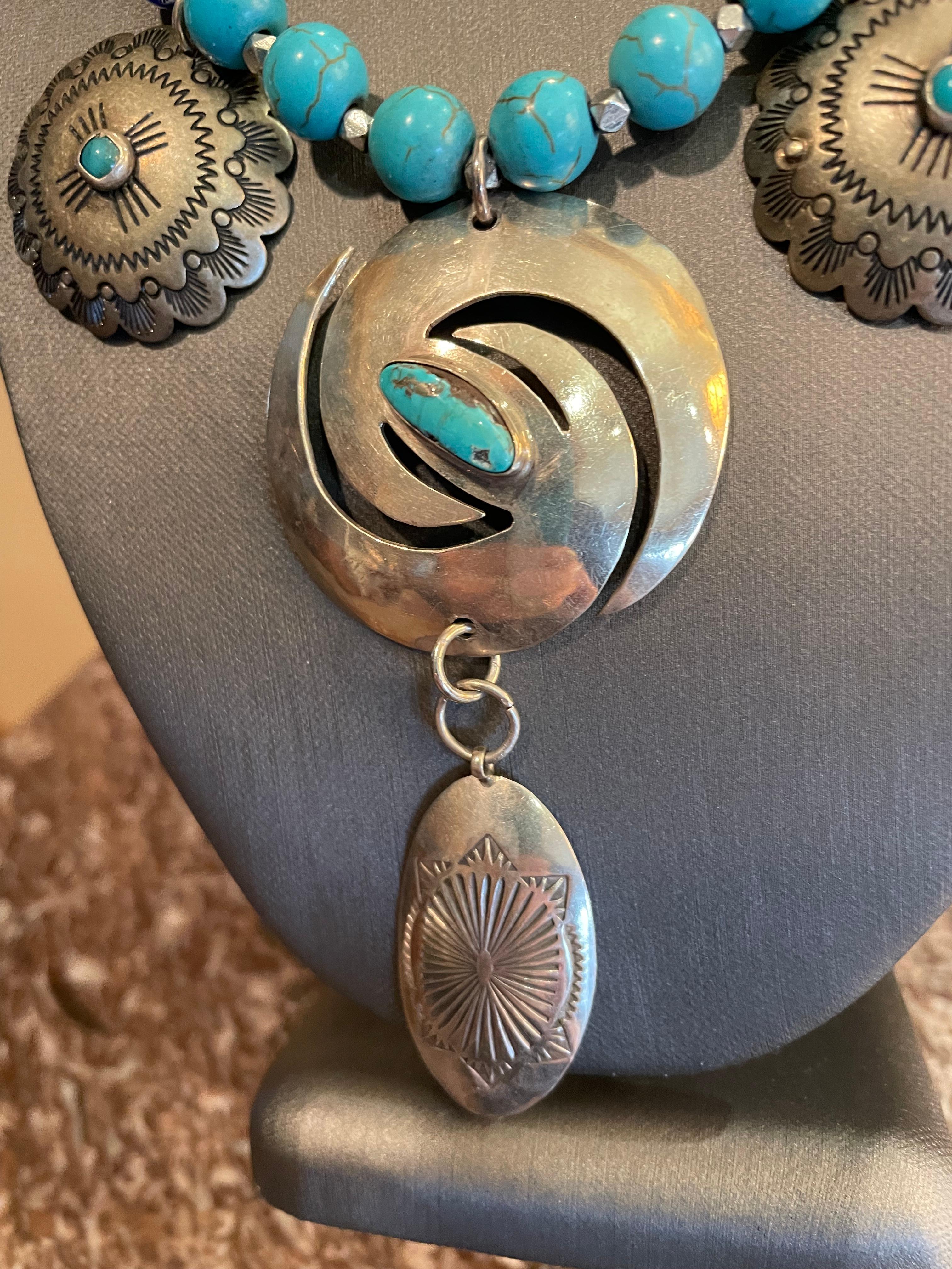 Southwest style, sterling silver and turquoise , one of a kind , handmade neckla For Sale 4