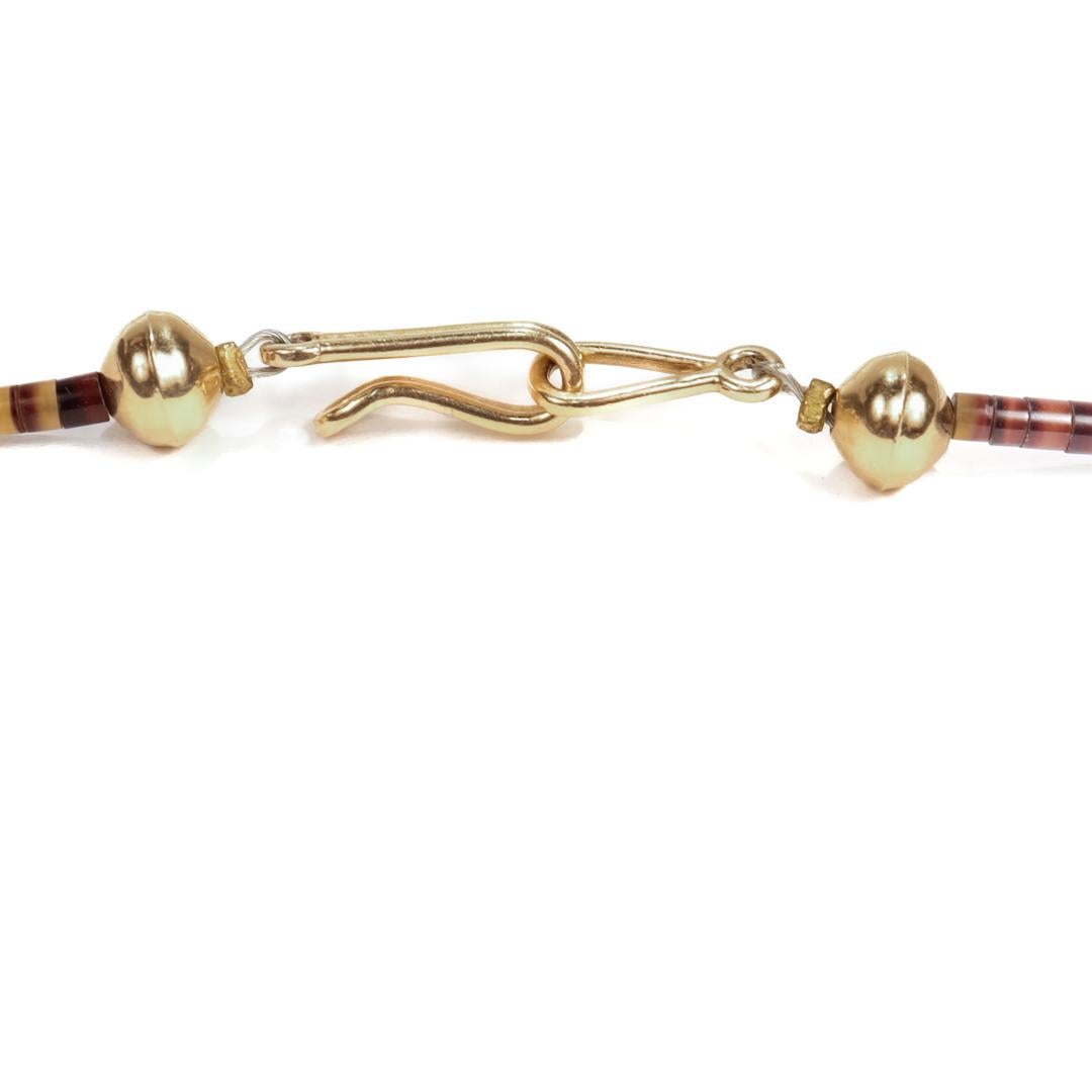 Südwestliche 14k Gold Türkis & Achat Perlen Squash Blossom Halskette im Angebot 6