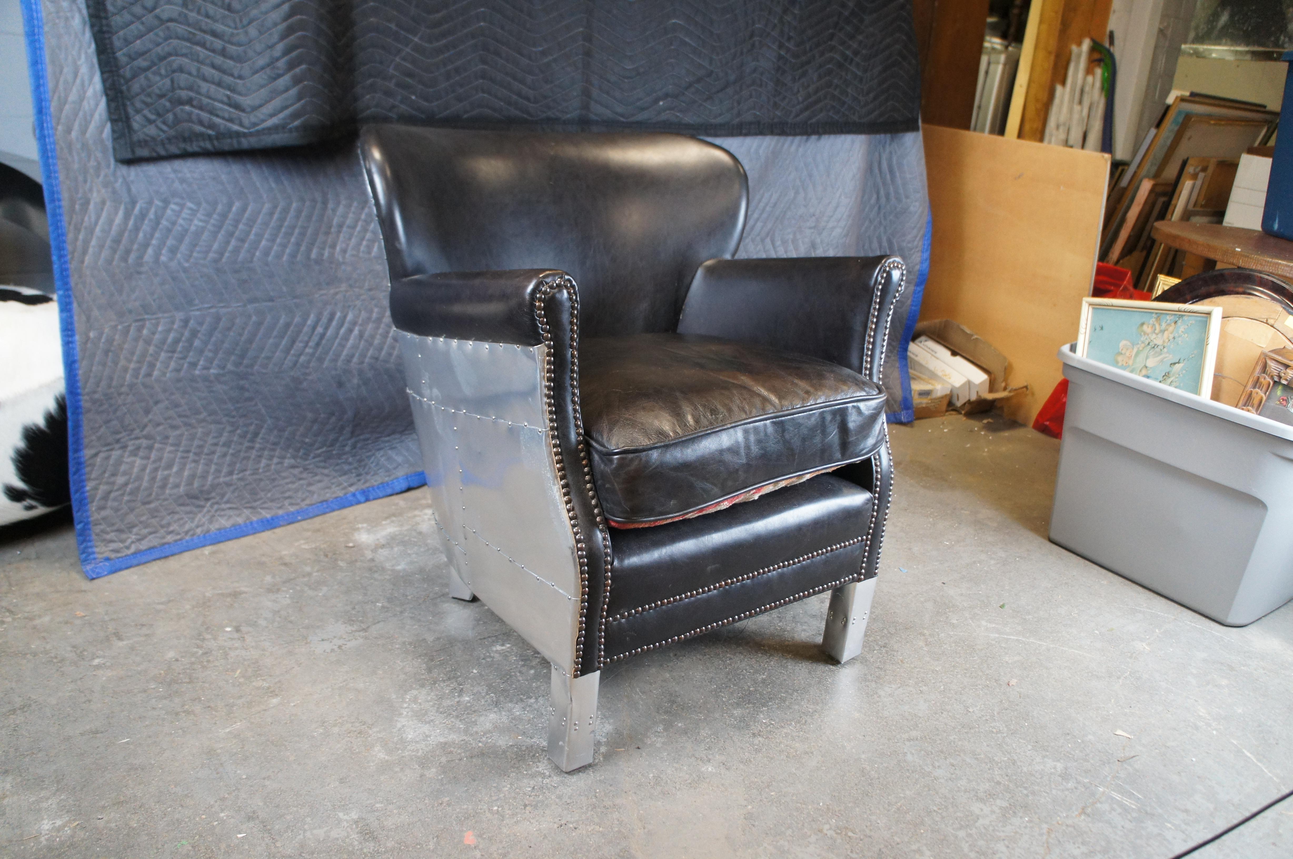 Southwestern Aluminum Black Leather Wingback Professor Aviator Armchair 5