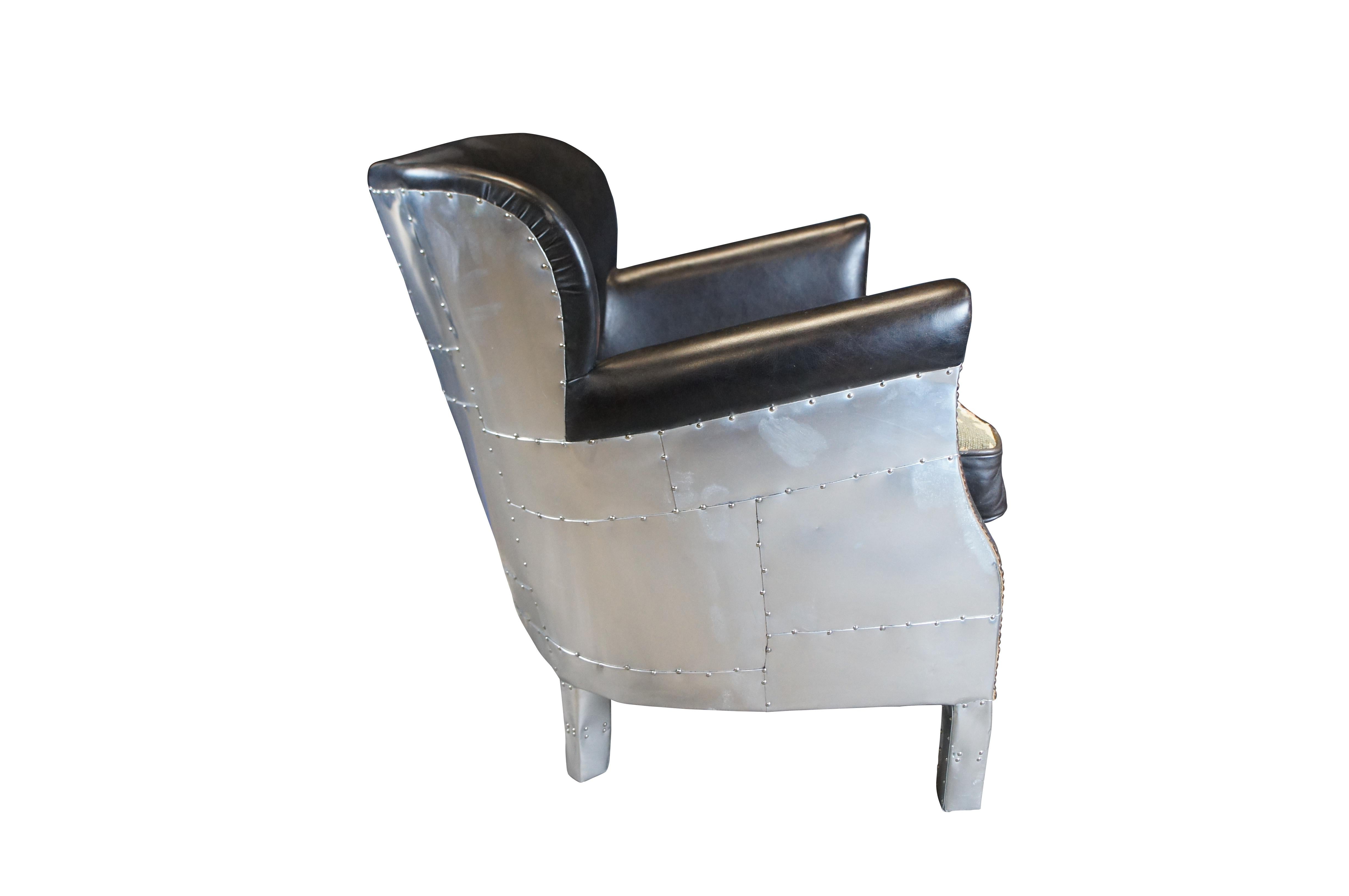 American Classical Southwestern Aluminum Black Leather Wingback Professor Aviator Armchair