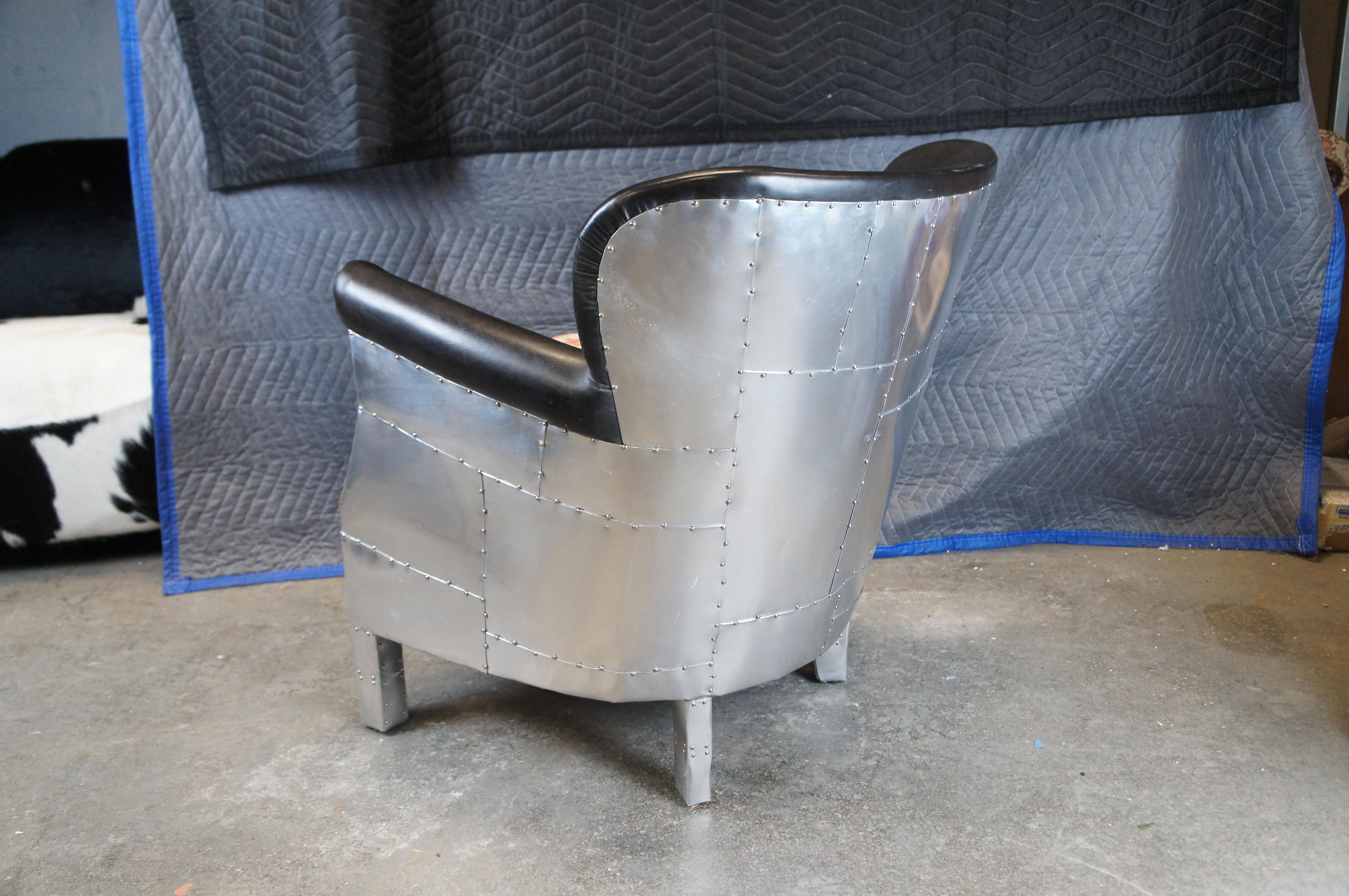Southwestern Aluminum Black Leather Wingback Professor Aviator Armchair 1