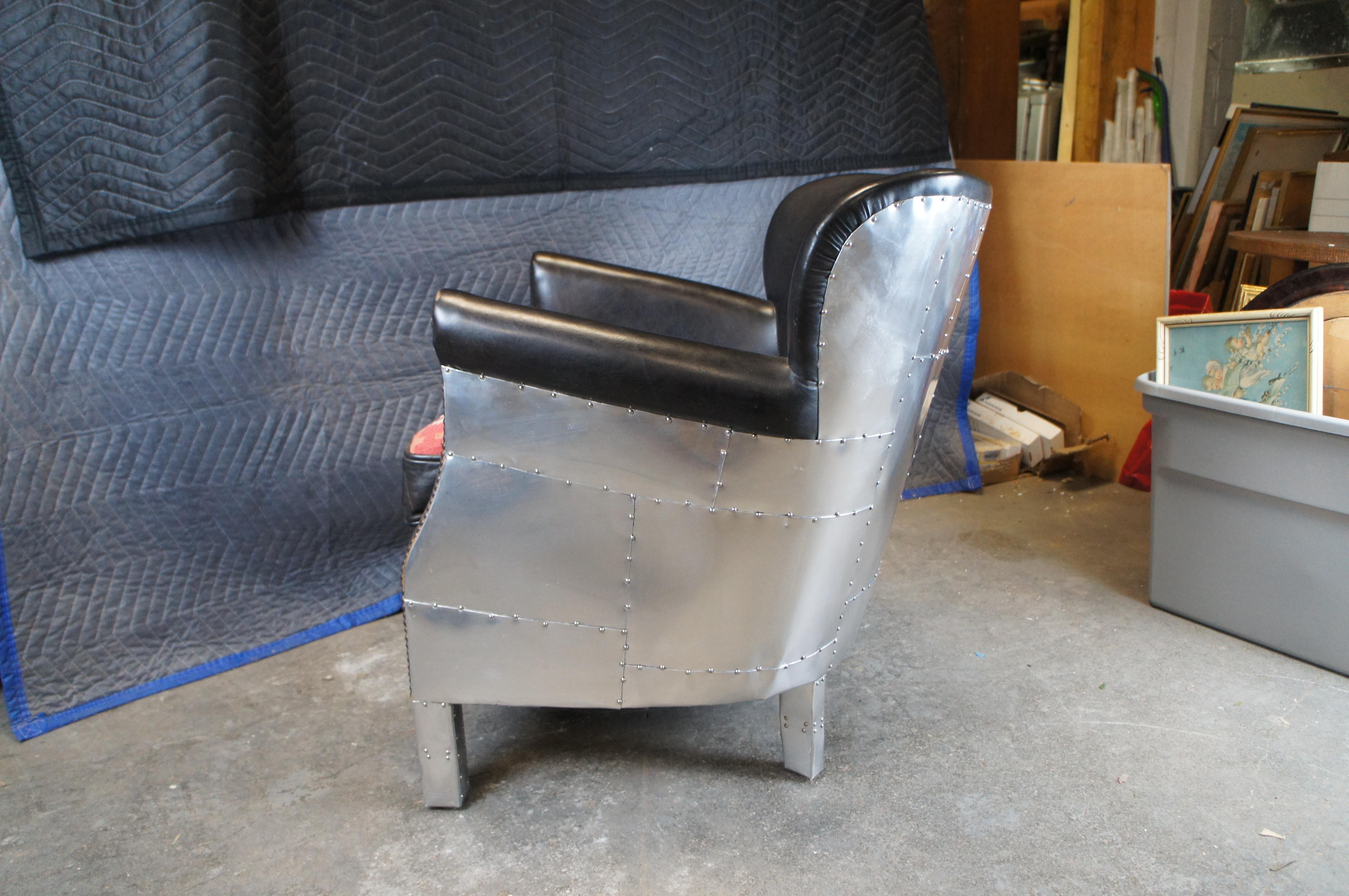 Southwestern Aluminum Black Leather Wingback Professor Aviator Armchair 2