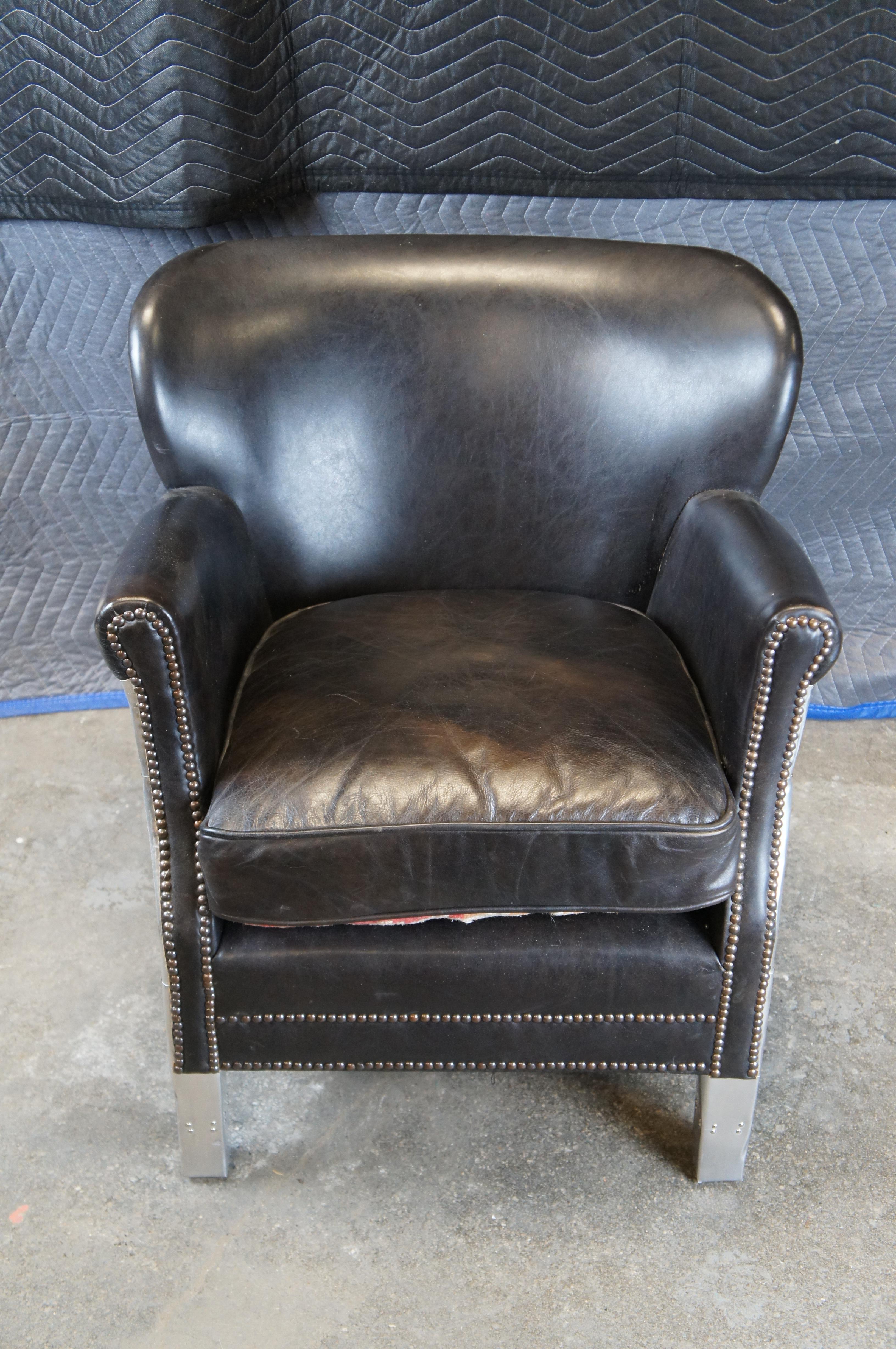 Southwestern Aluminum Black Leather Wingback Professor Aviator Armchair 4