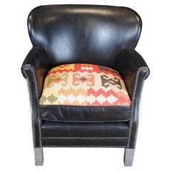 Southwestern Aluminum Black Leather Wingback Professor Aviator Armchair