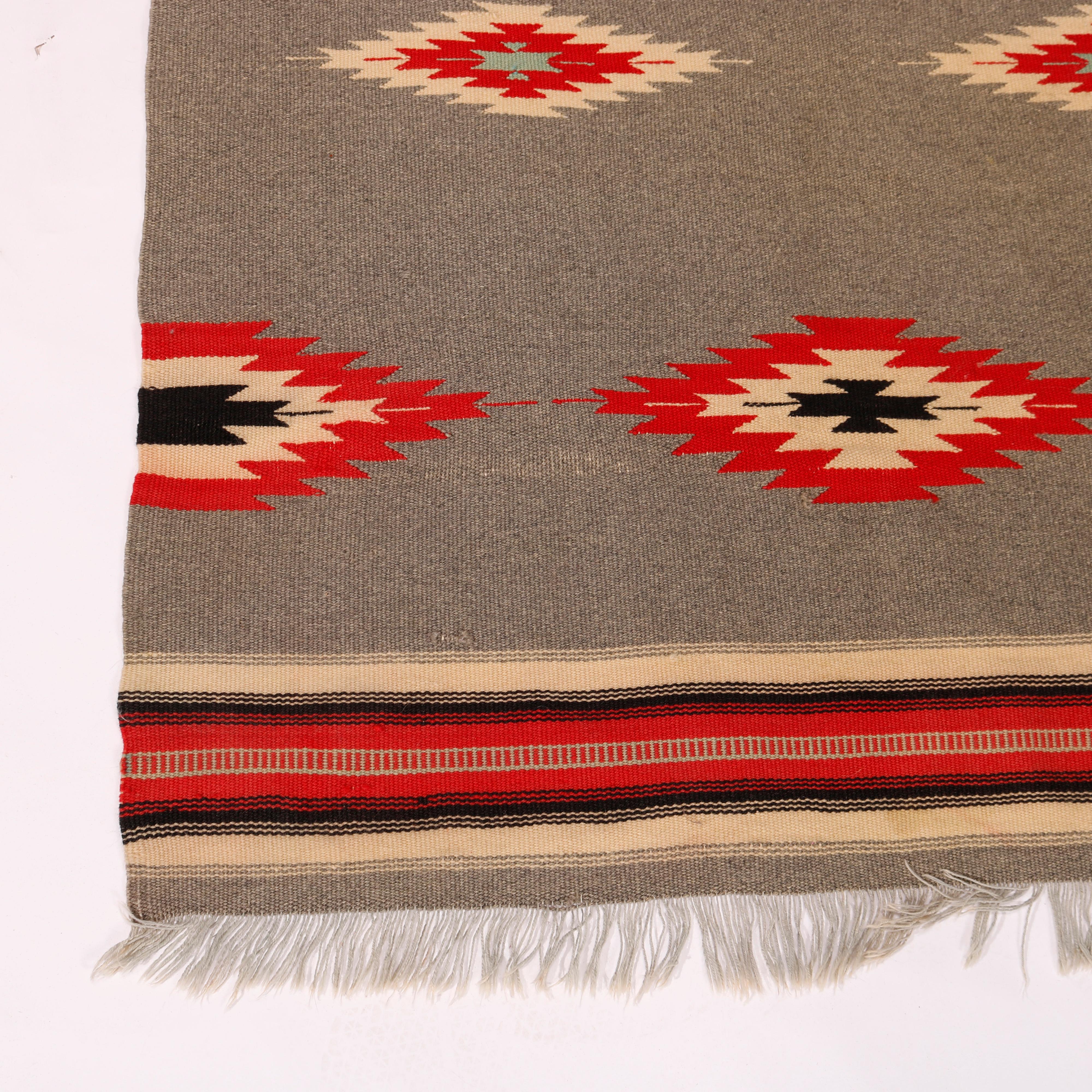 20th Century Southwestern American Indian Navajo Hand Woven Wool Rug, Diamond Pattern, c1920
