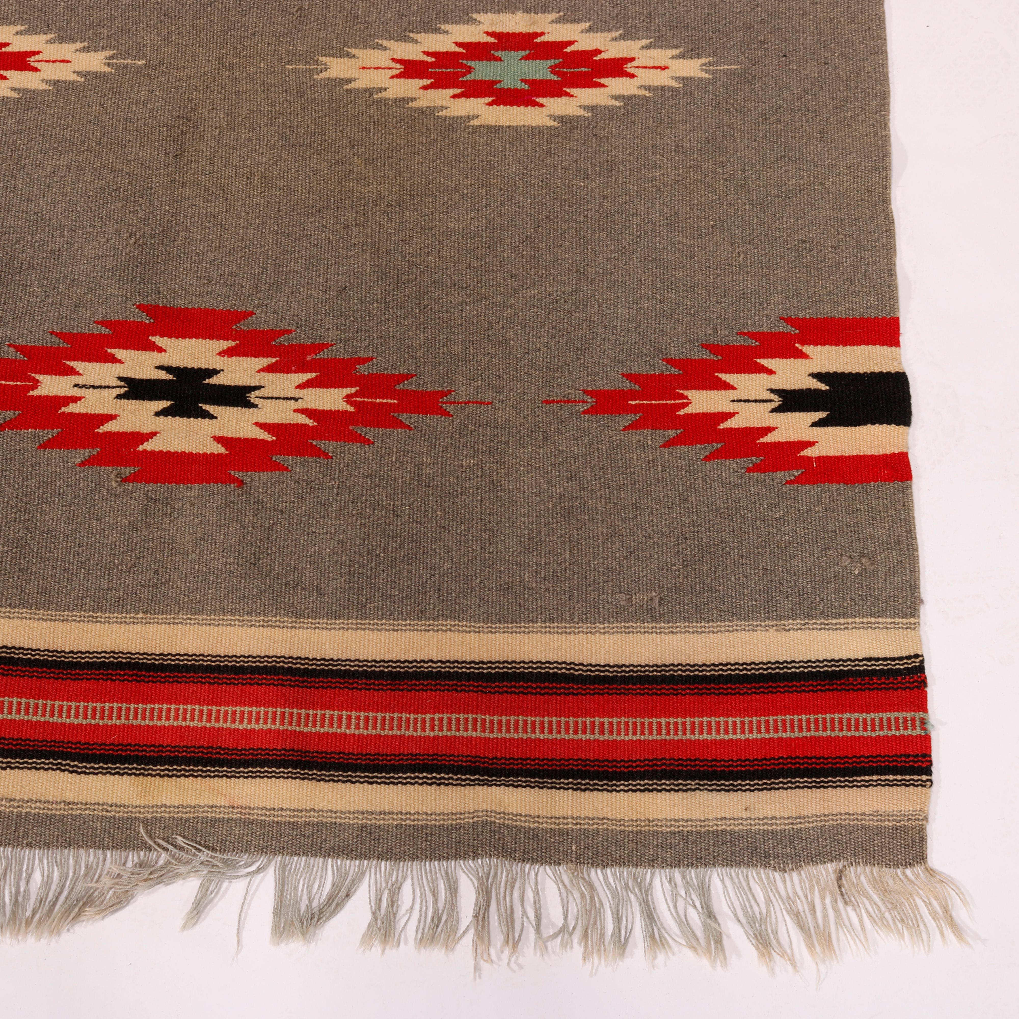 Southwestern American Indian Navajo Hand Woven Wool Rug, Diamond Pattern, c1920 1