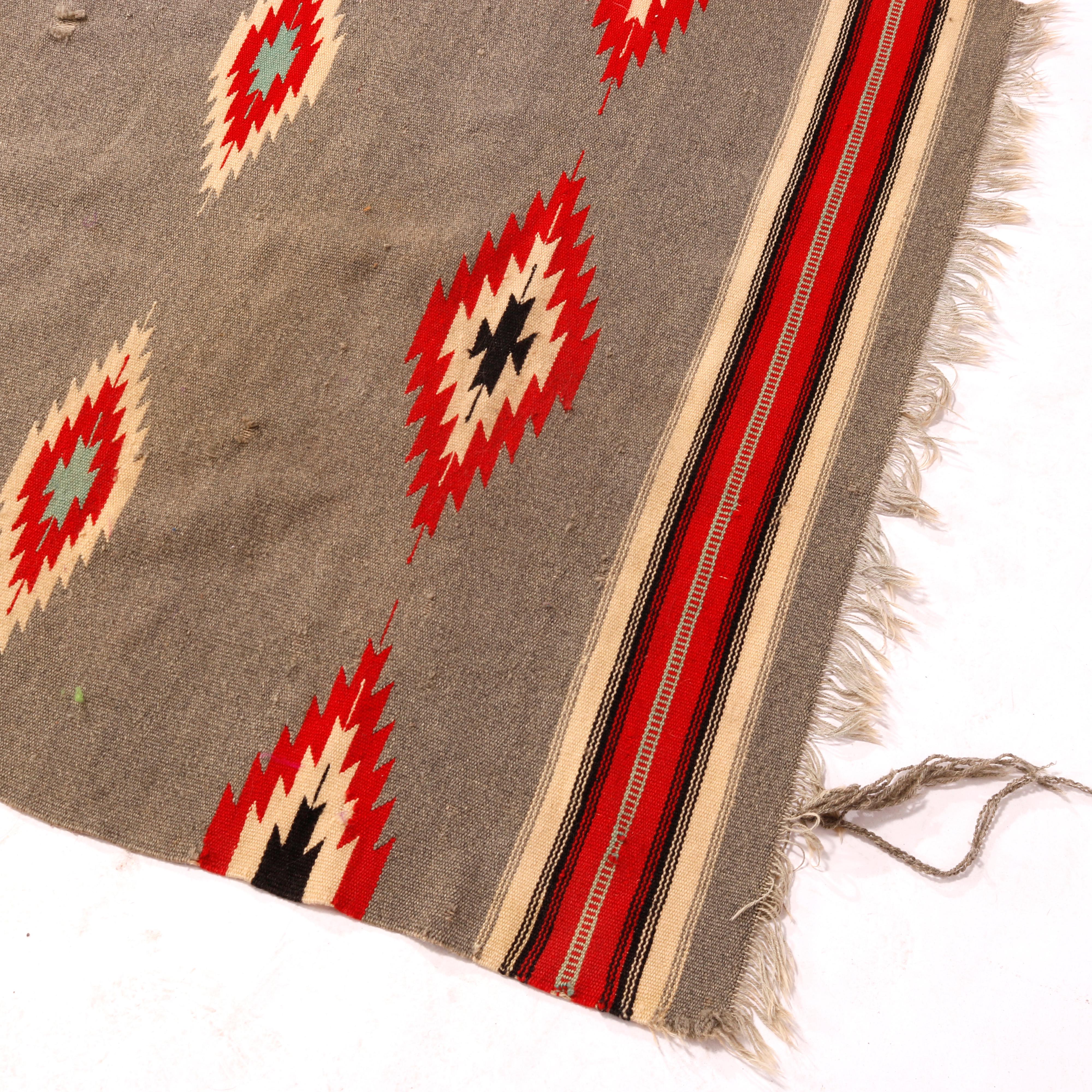 Southwestern American Indian Navajo Hand Woven Wool Rug, Diamond Pattern, c1920 2