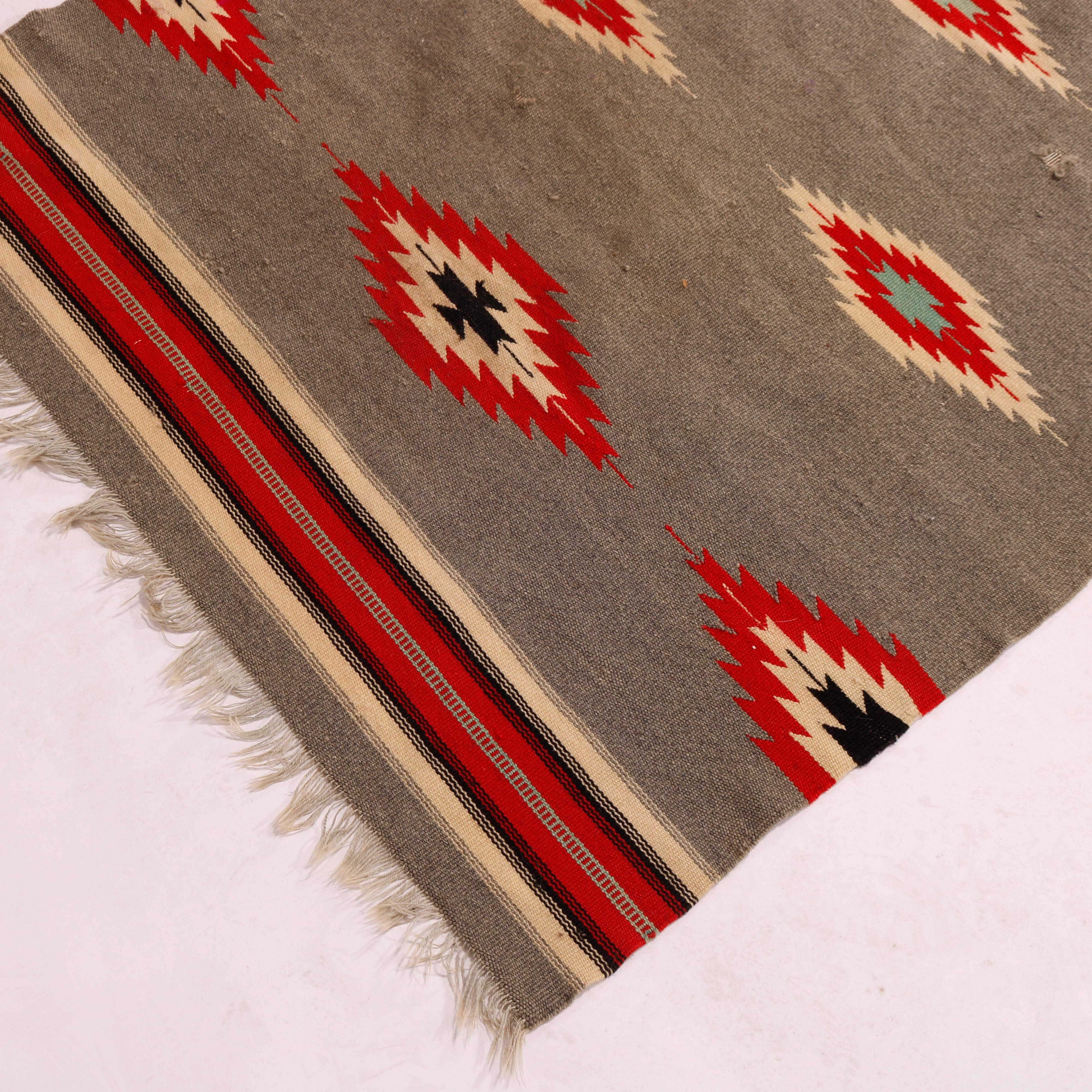 Southwestern American Indian Navajo Hand Woven Wool Rug, Diamond Pattern, c1920 3