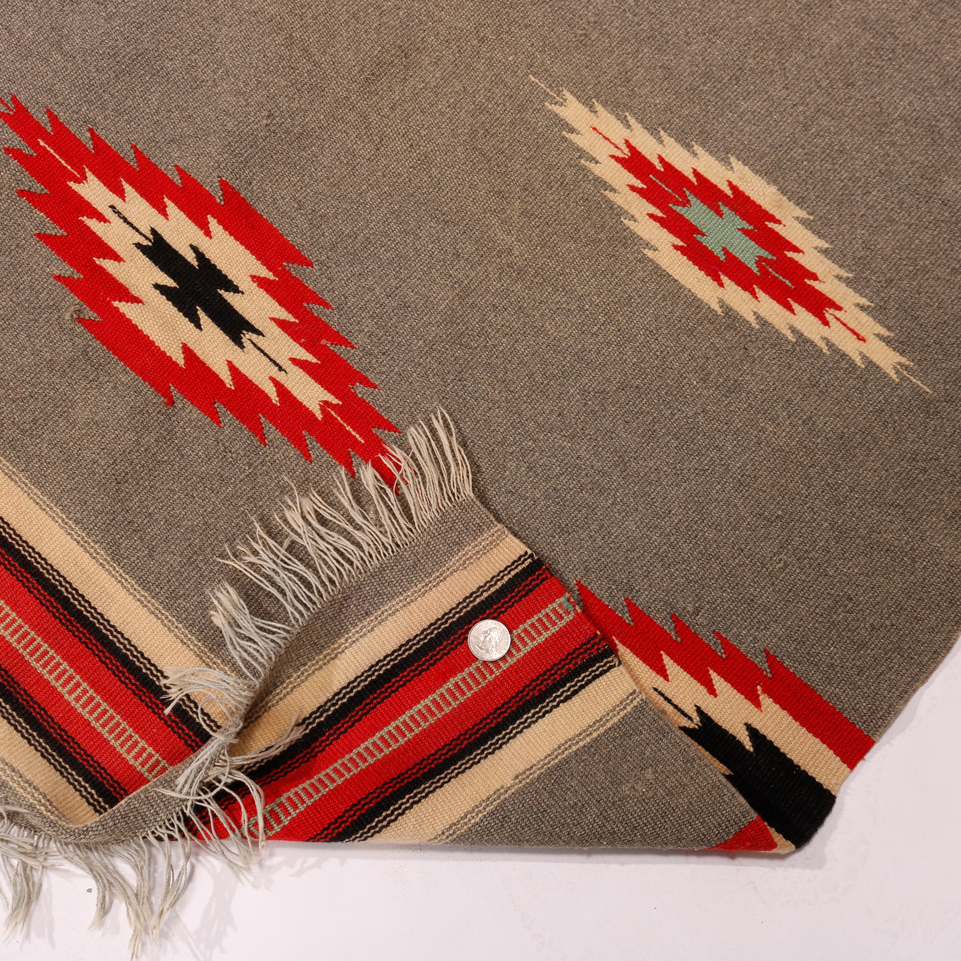 Southwestern American Indian Navajo Hand Woven Wool Rug, Diamond Pattern, c1920 4