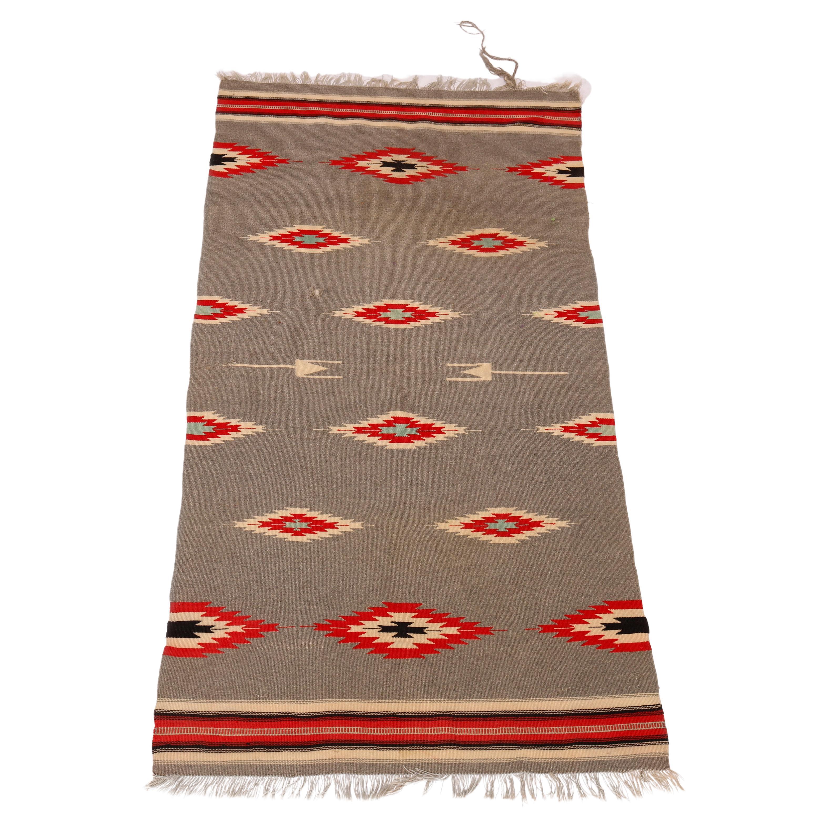 Southwestern American Indian Navajo Hand Woven Wool Rug, Diamond Pattern, c1920